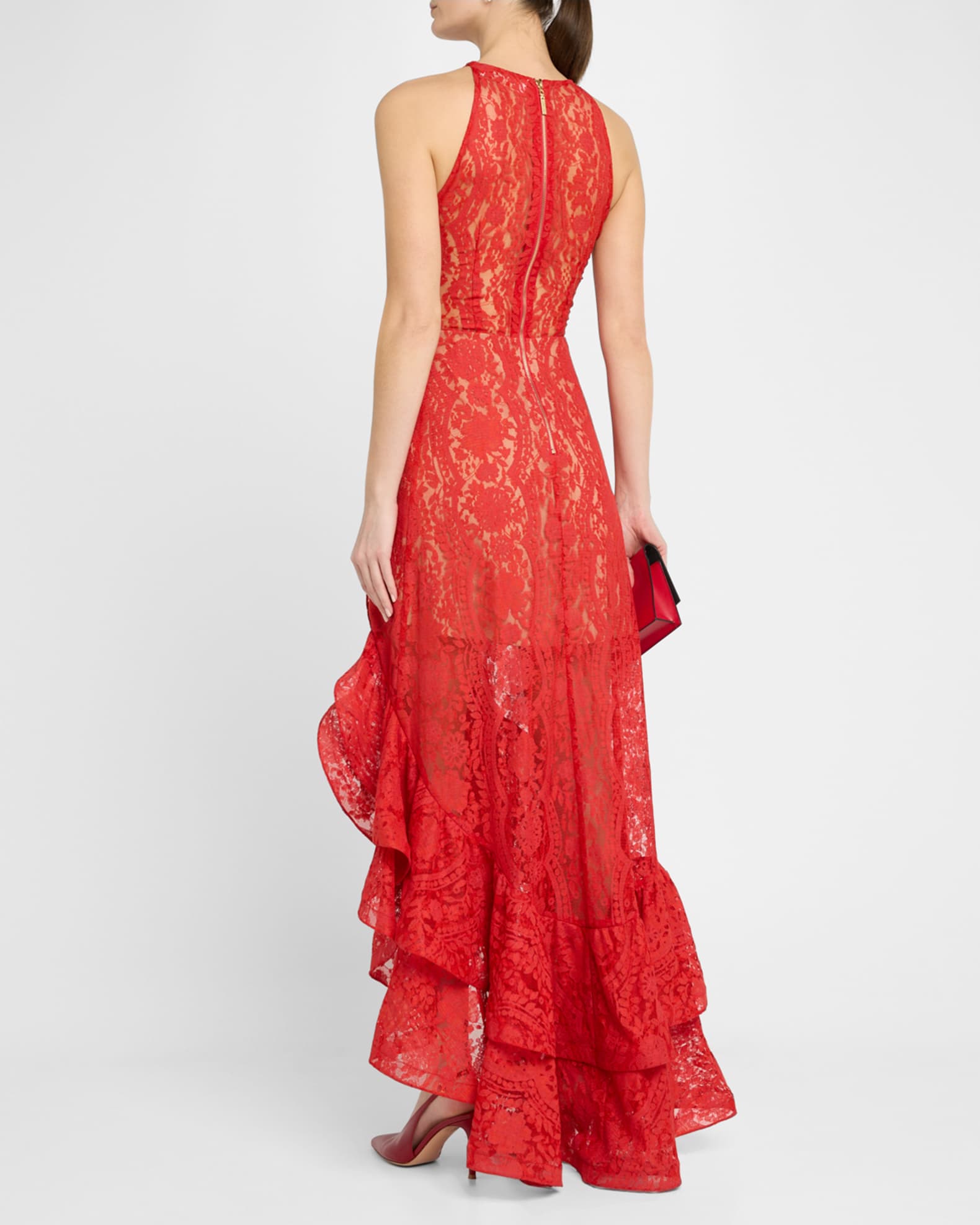 Bronx and Banco Sicilia High-Low Ruffle Lace Gown | Neiman
