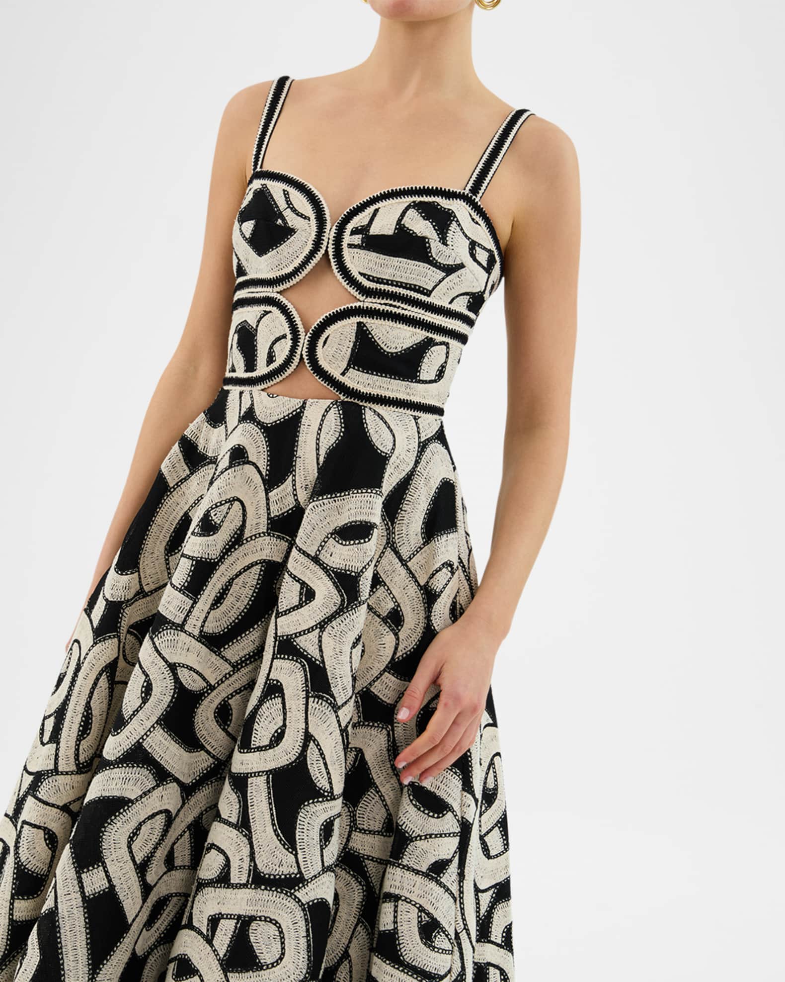 REBECCA VALLANCE Catena Cutout Mesh-Embroidered Midi Dress