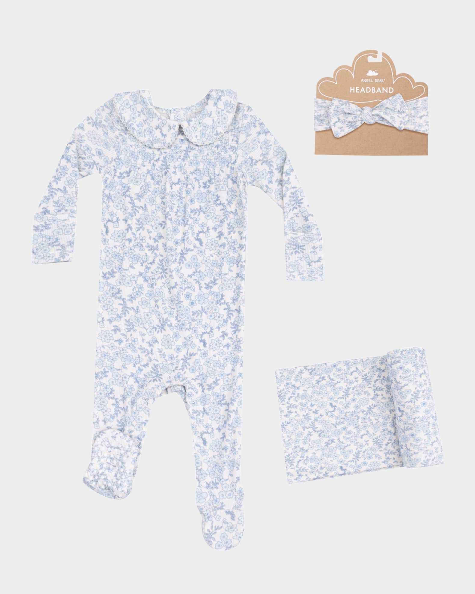 Girl's Blue Calico Floral Smocked Footie, Size Newborn-9M 0