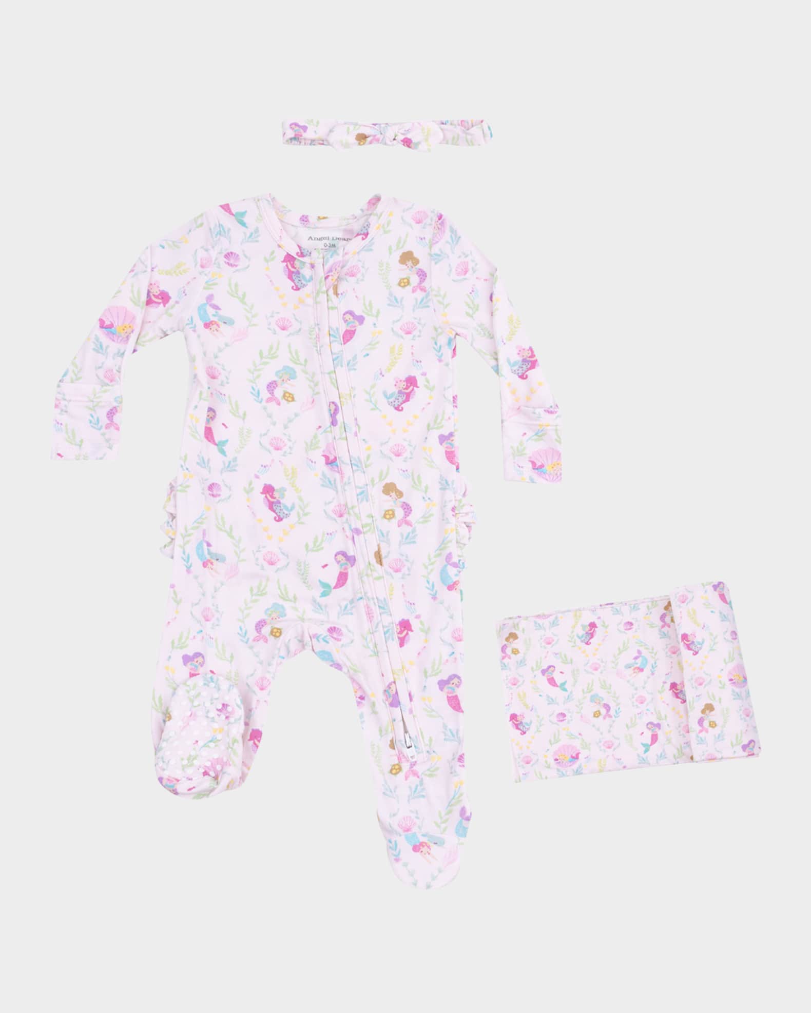 Girl's Mermaids Printed Footie W/ Headband & Blanket, Size Newborn-9M 0