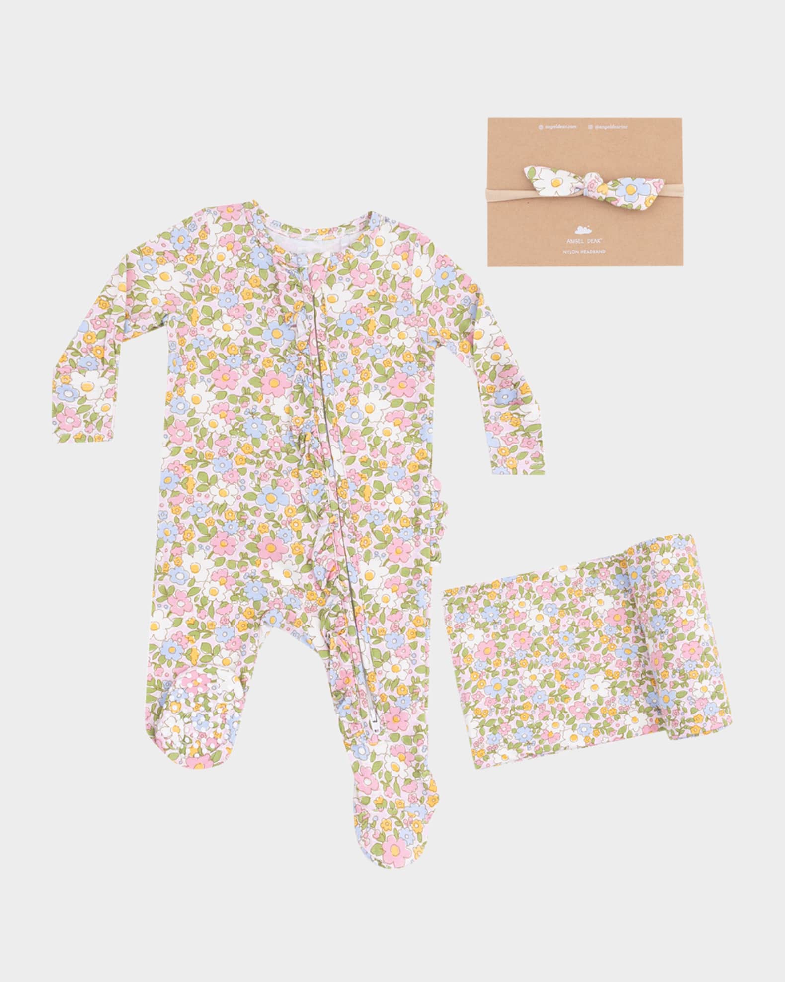Girl's Bubbly Baby Calico Footie W/ Headband & Blanket, Size Newborn-9M 0