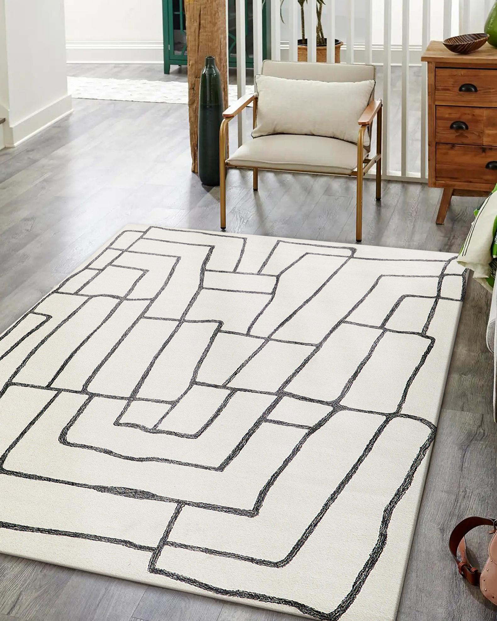 Exquisite Rugs Tangiers Hand-Tufted Ivory/Black Rug, 9' x 12' | Neiman ...