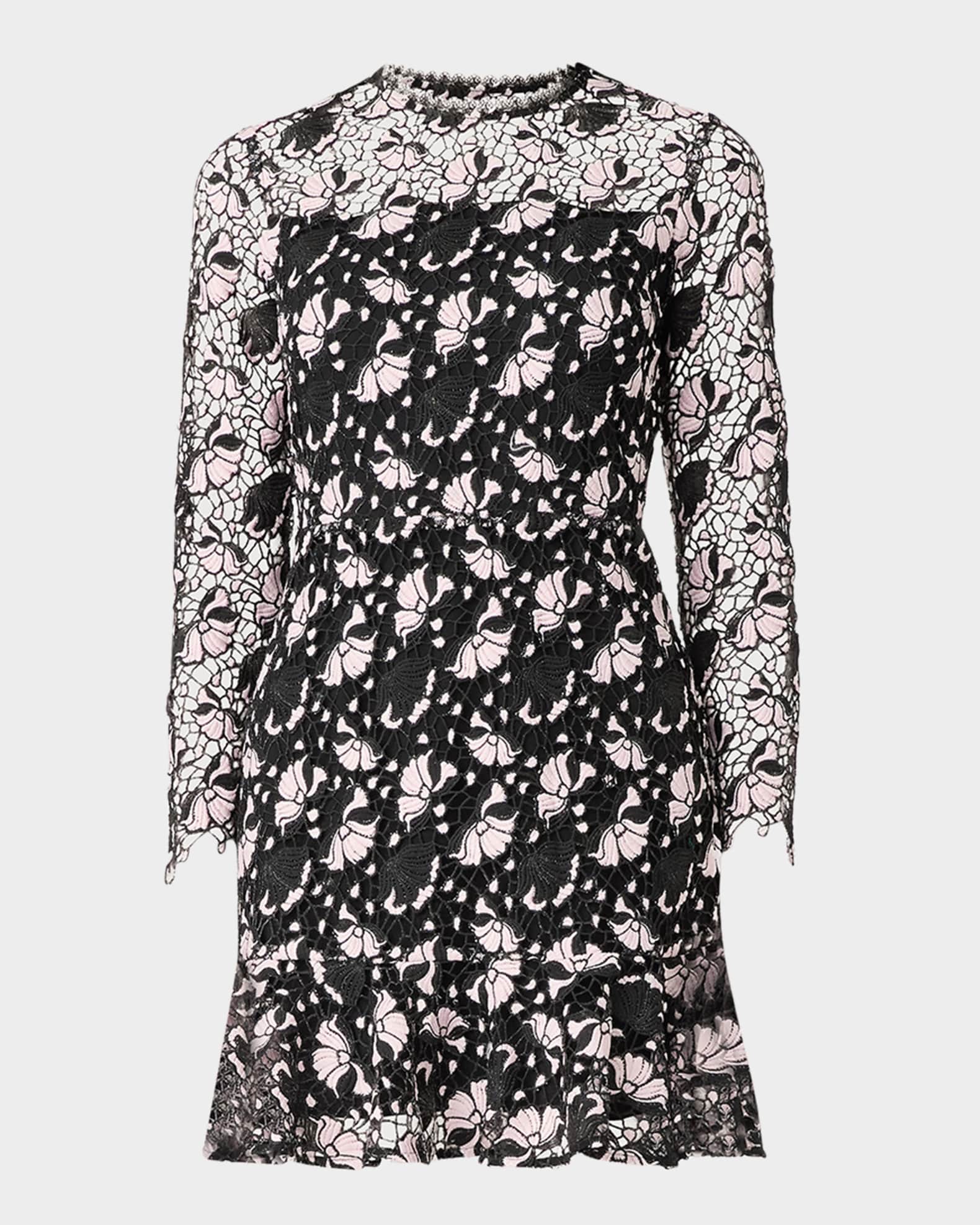 Gracie Two-Tone Floral Lace Mini Dress 0