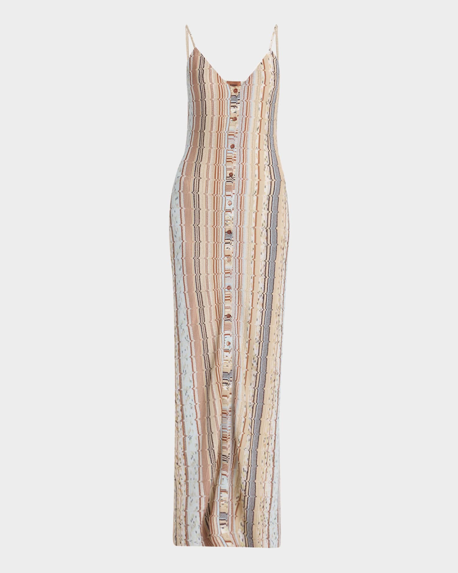 Striped Sleeveless Button-Front Maxi Dress 0