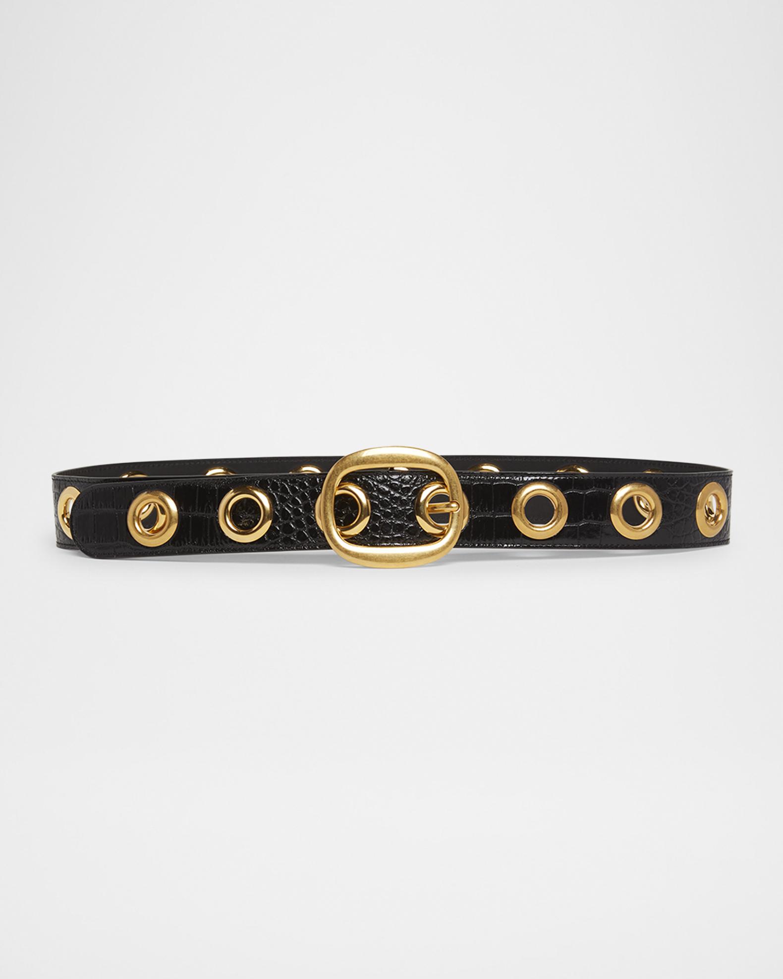 TOM FORD Ursula Stamped Croc-Embossed Leather Belt | Neiman  display picture 1