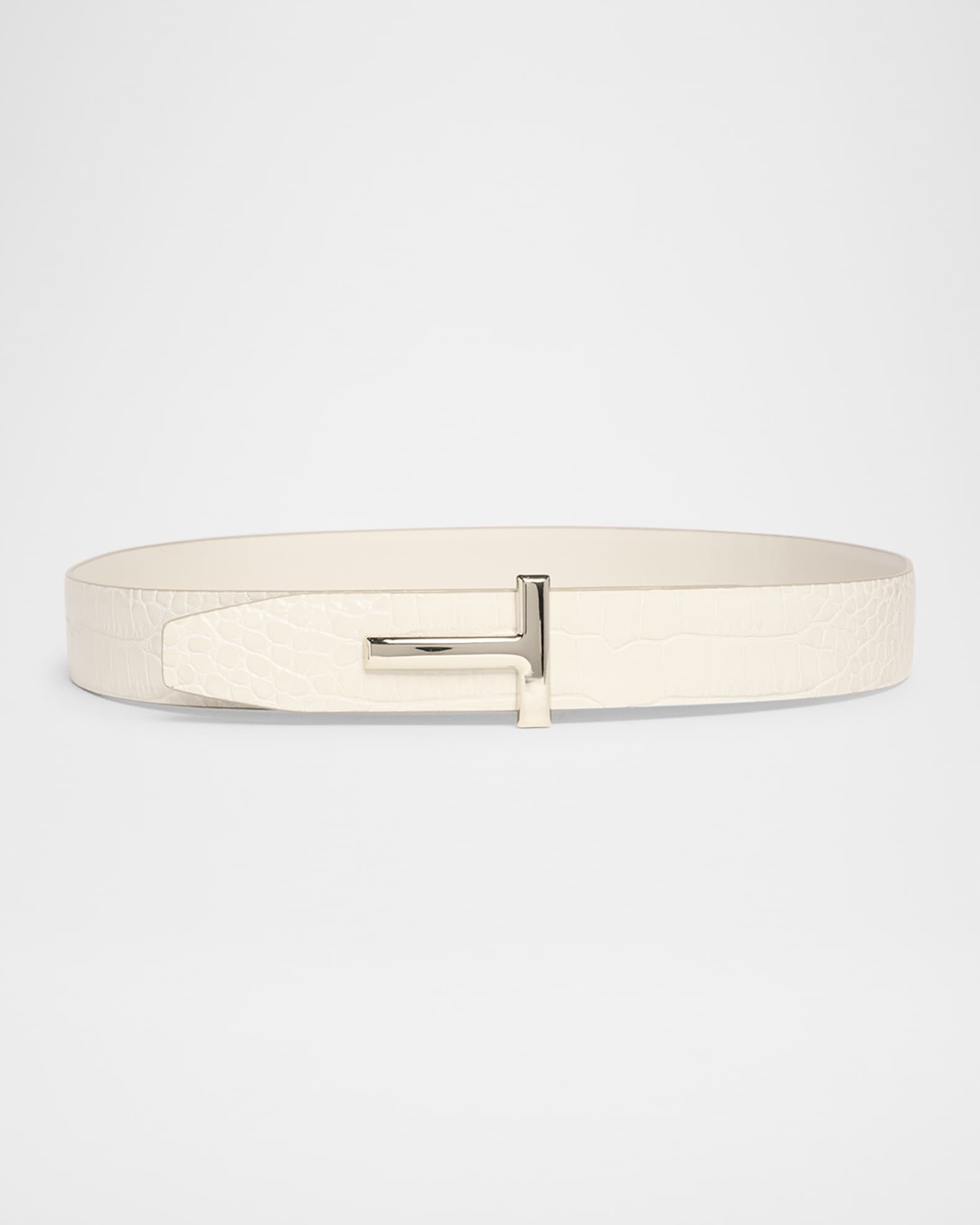 TOM FORD T-Logo Reversible Calfskin Leather Croc-Embossed