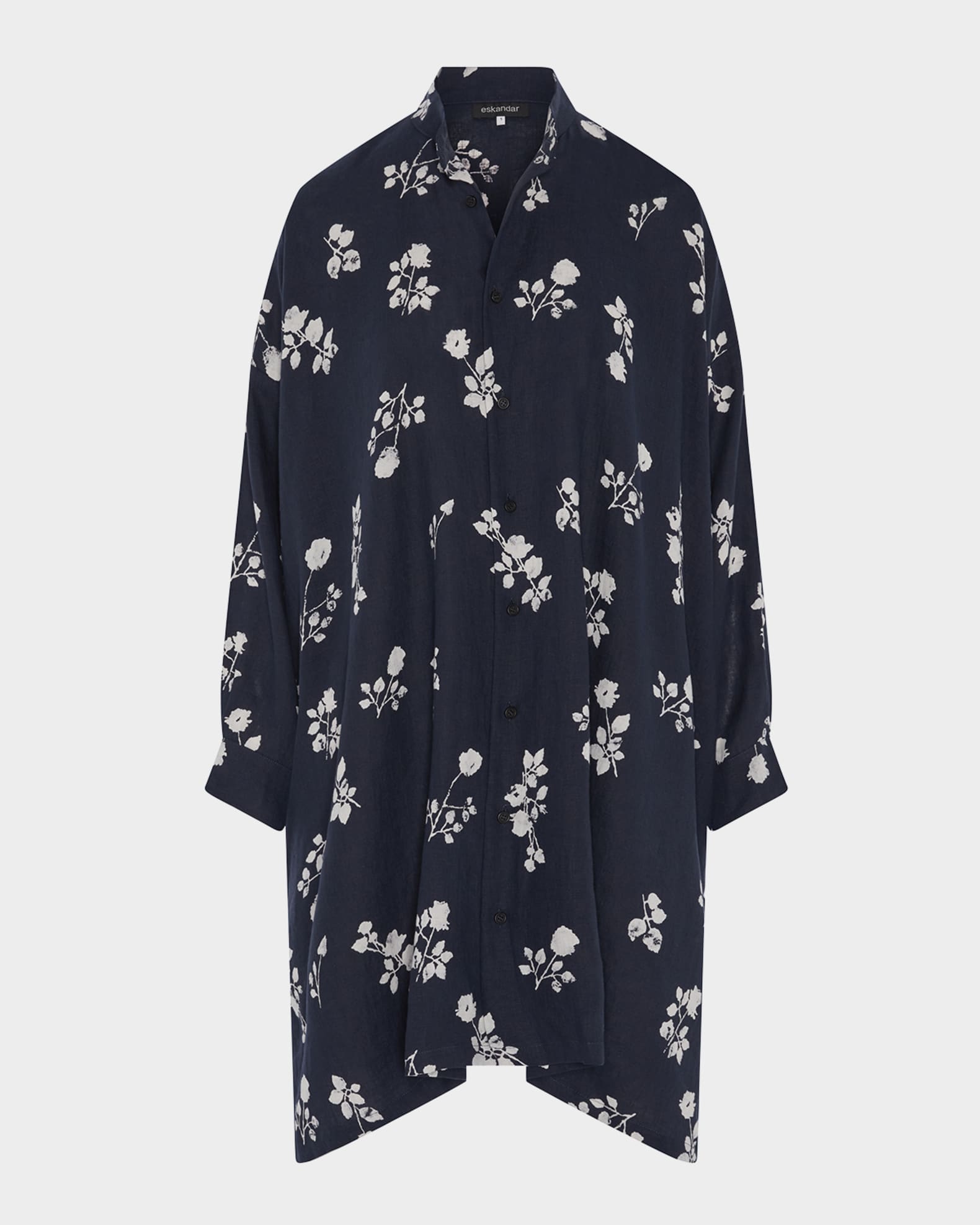 Wide A-Line Collarless Shirt With Slits (Very Long Length) 0