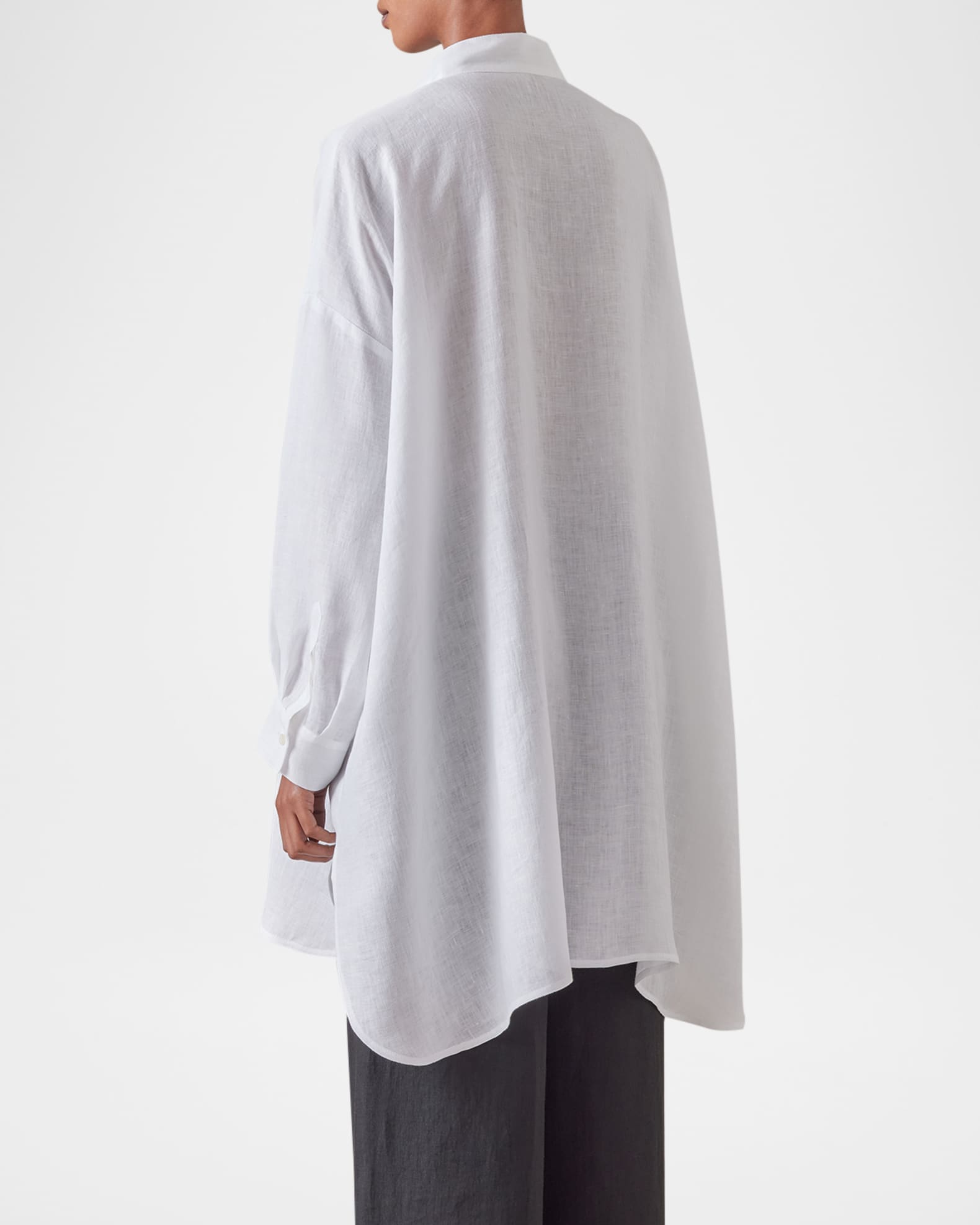 Eskandar Wide A-Line Collarless Shirt with Slits (Long Plus)