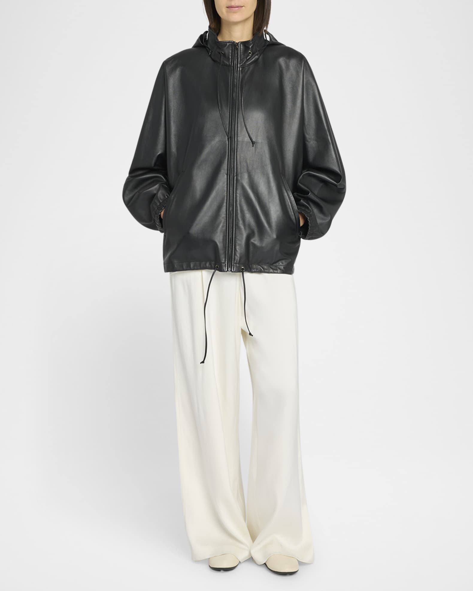 THE ROW Caledon Pleated Wide Leg Wool Silk Pants | Neiman Marcus