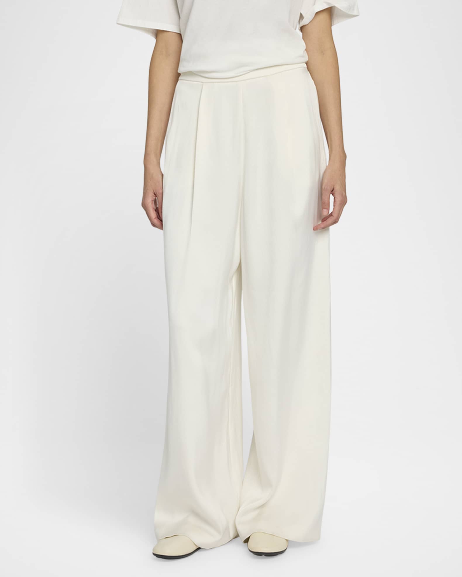 パンツ [The Row] Caledon Pant in Silk and Wool Caledon シルク＆ウールパンツ ホワイト – The Row