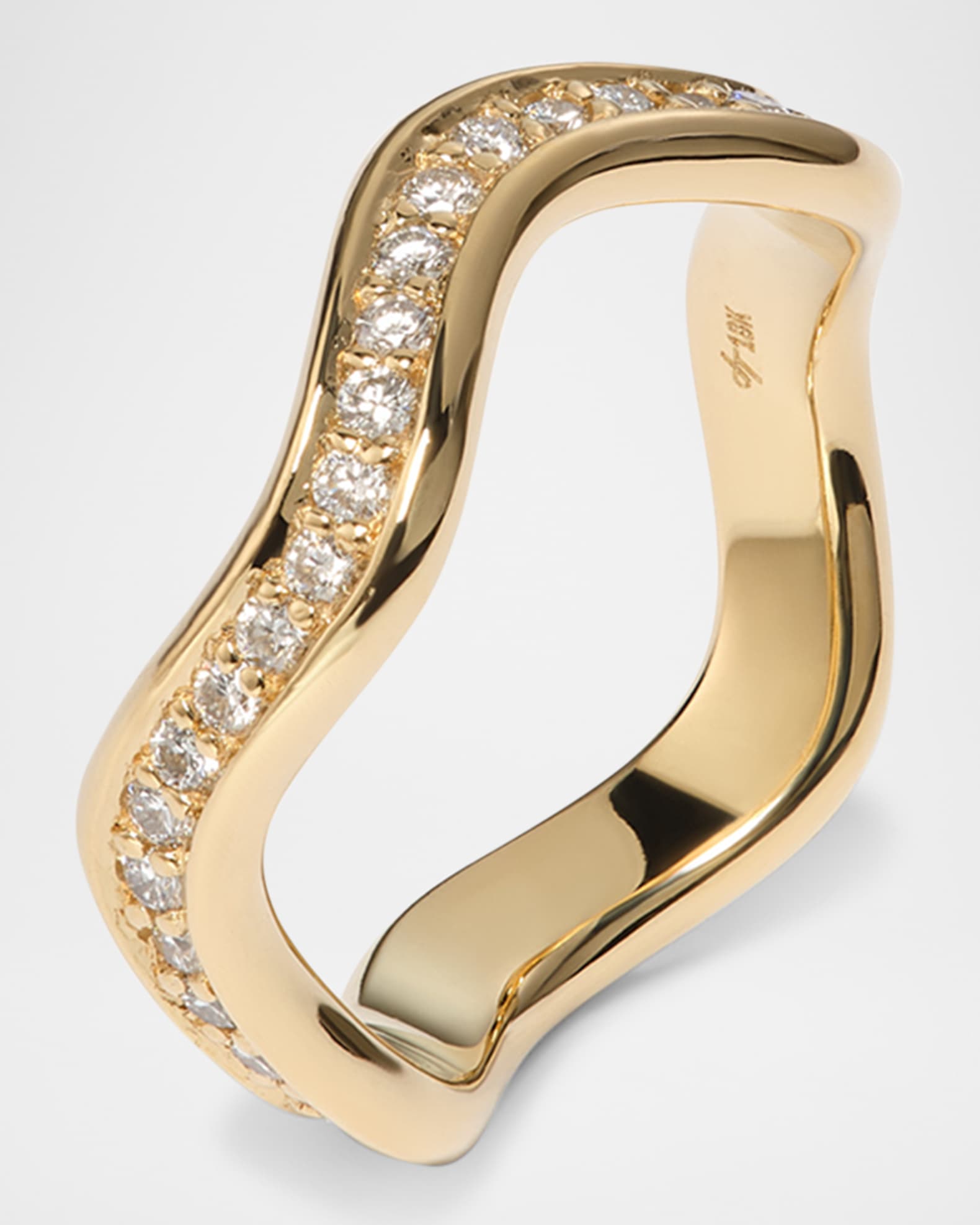 18K Yellow Gold Thick Curve Polished Stacking Ring with Diamonds 1
