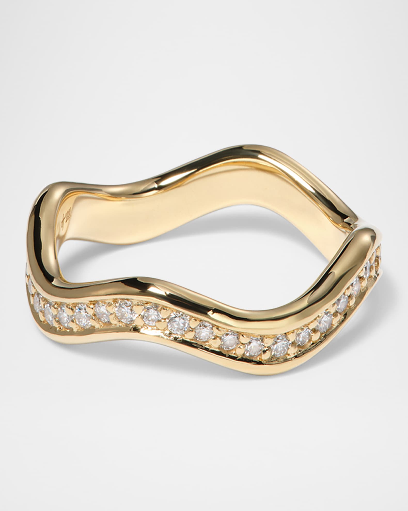 18K Yellow Gold Thick Curve Polished Stacking Ring with Diamonds 0