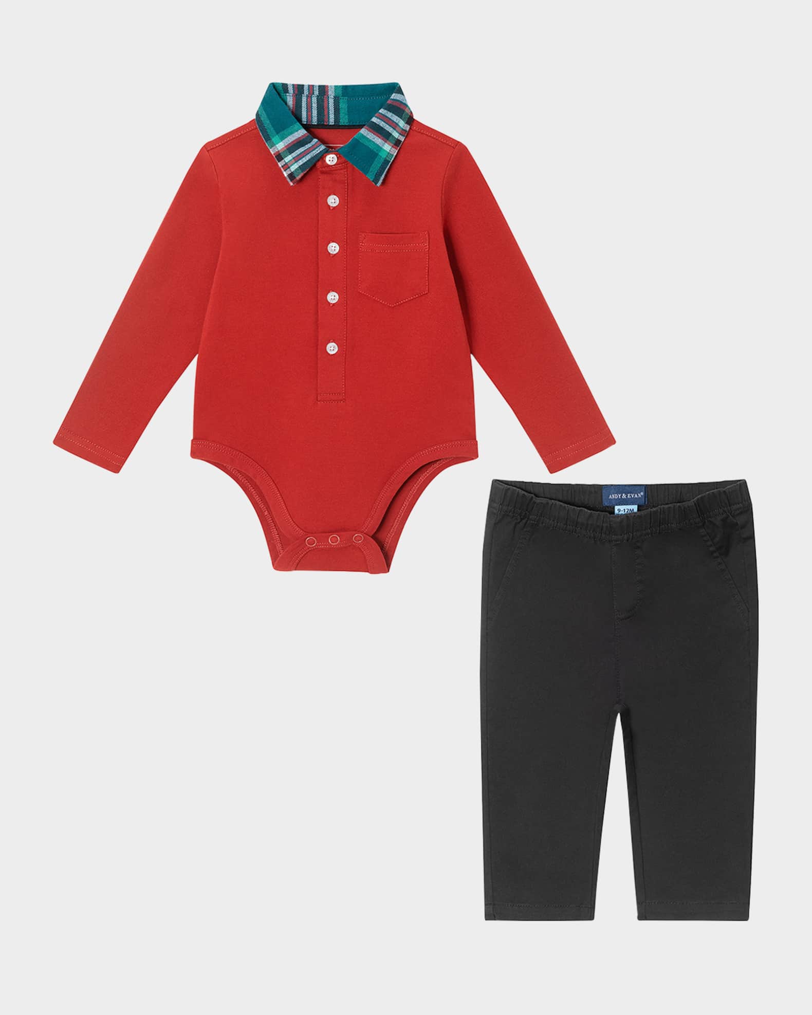 Andy Evan Infant 2 Piece Polo Shirtzie Set Red Holiday Red 3 6M