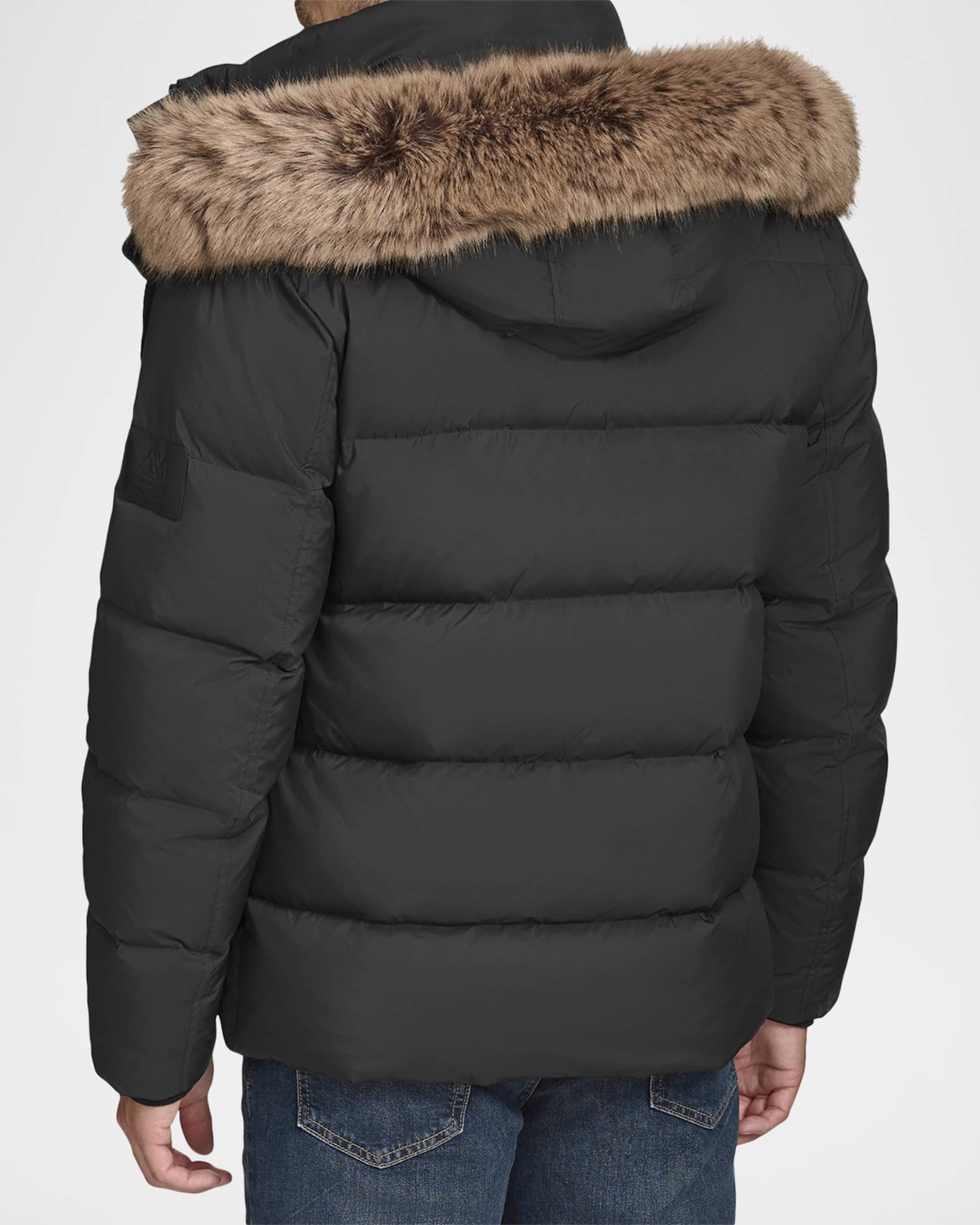 Andrew Marc Men's Down Jacket with Faux Fox Fur | Neiman Marcus