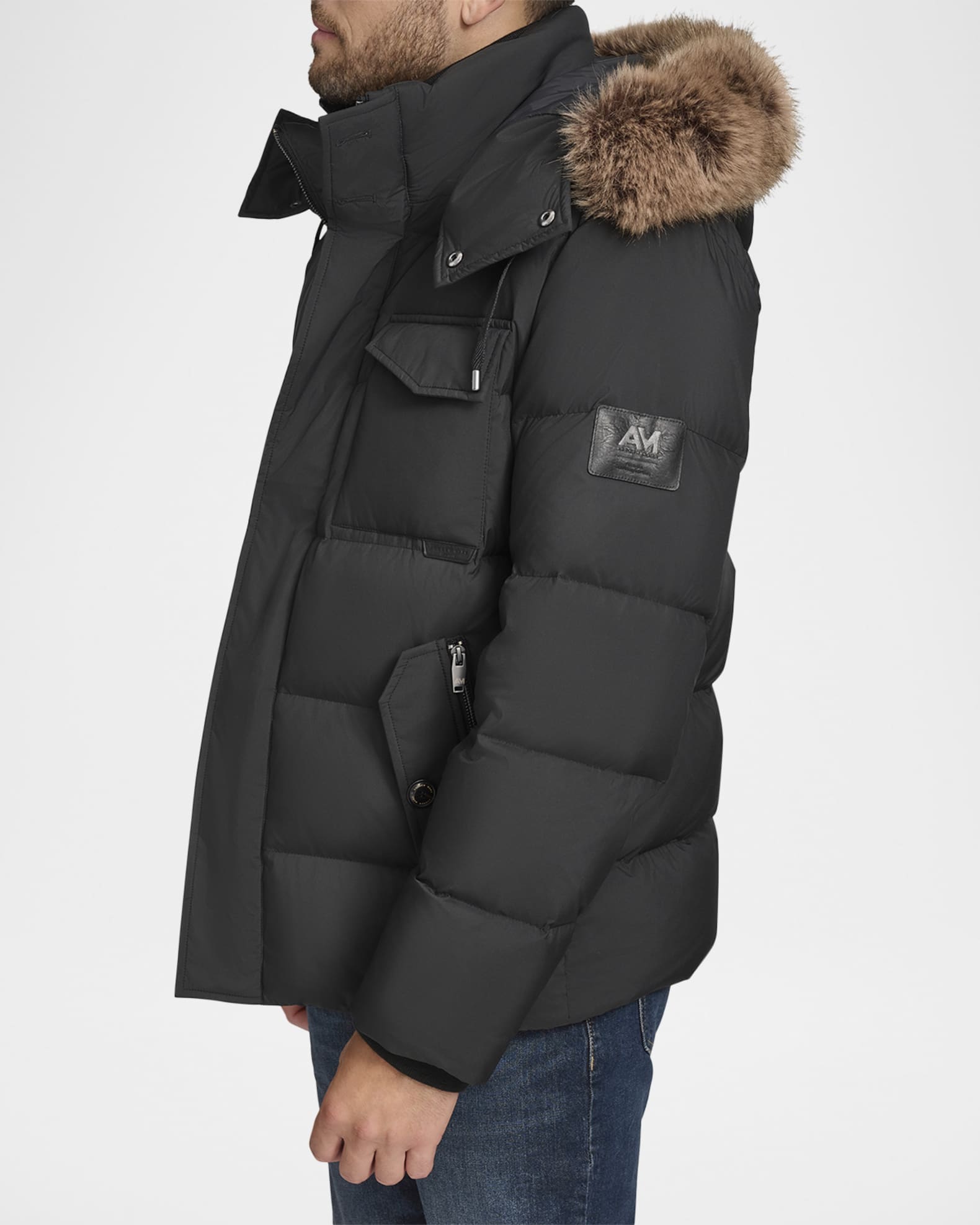 Men s Down Jacket with Faux Fox Fur