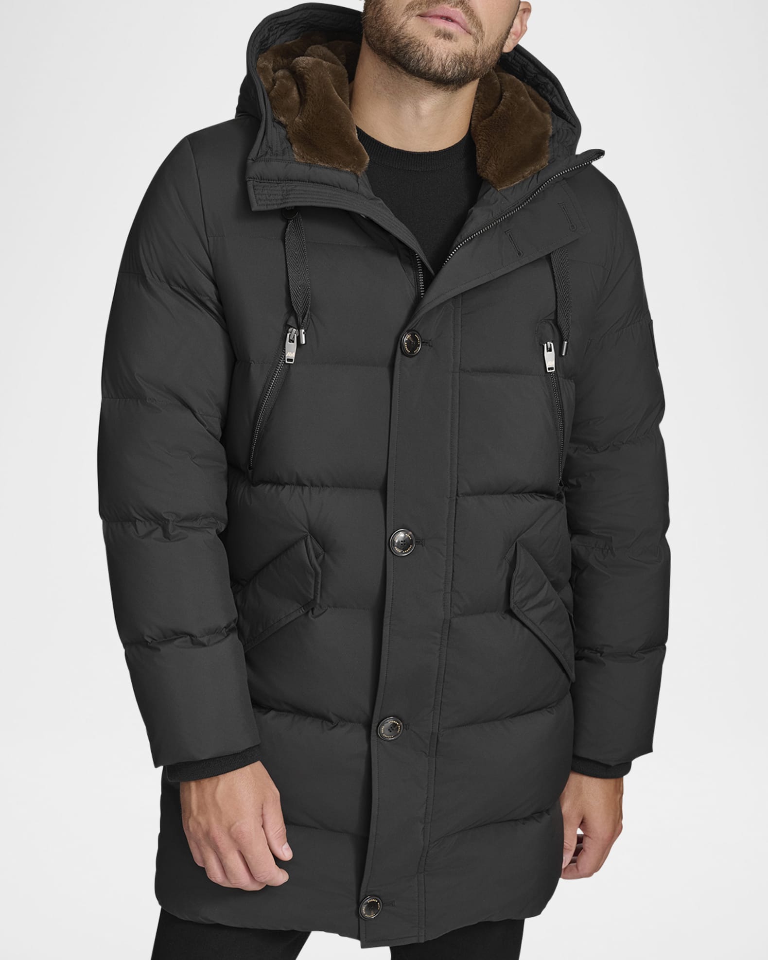 Andrew Marc Redcliffe Faux Fur Trim Down Parka Black