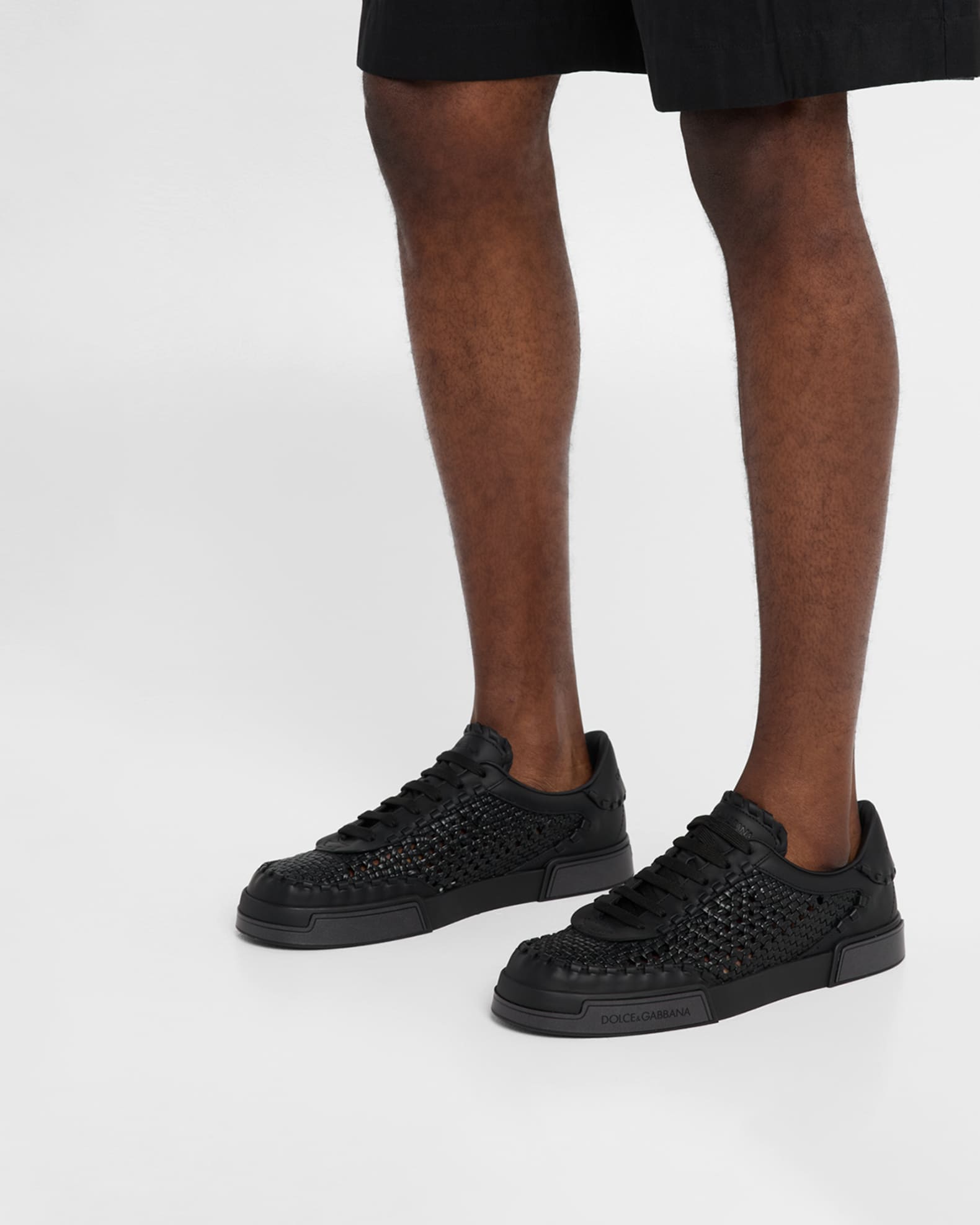 【SALE】PORTOFINO YACHT カーフスキン スニーカー Dolce&Gabbana Men's Portofino Yacht Woven Leather Low-Top