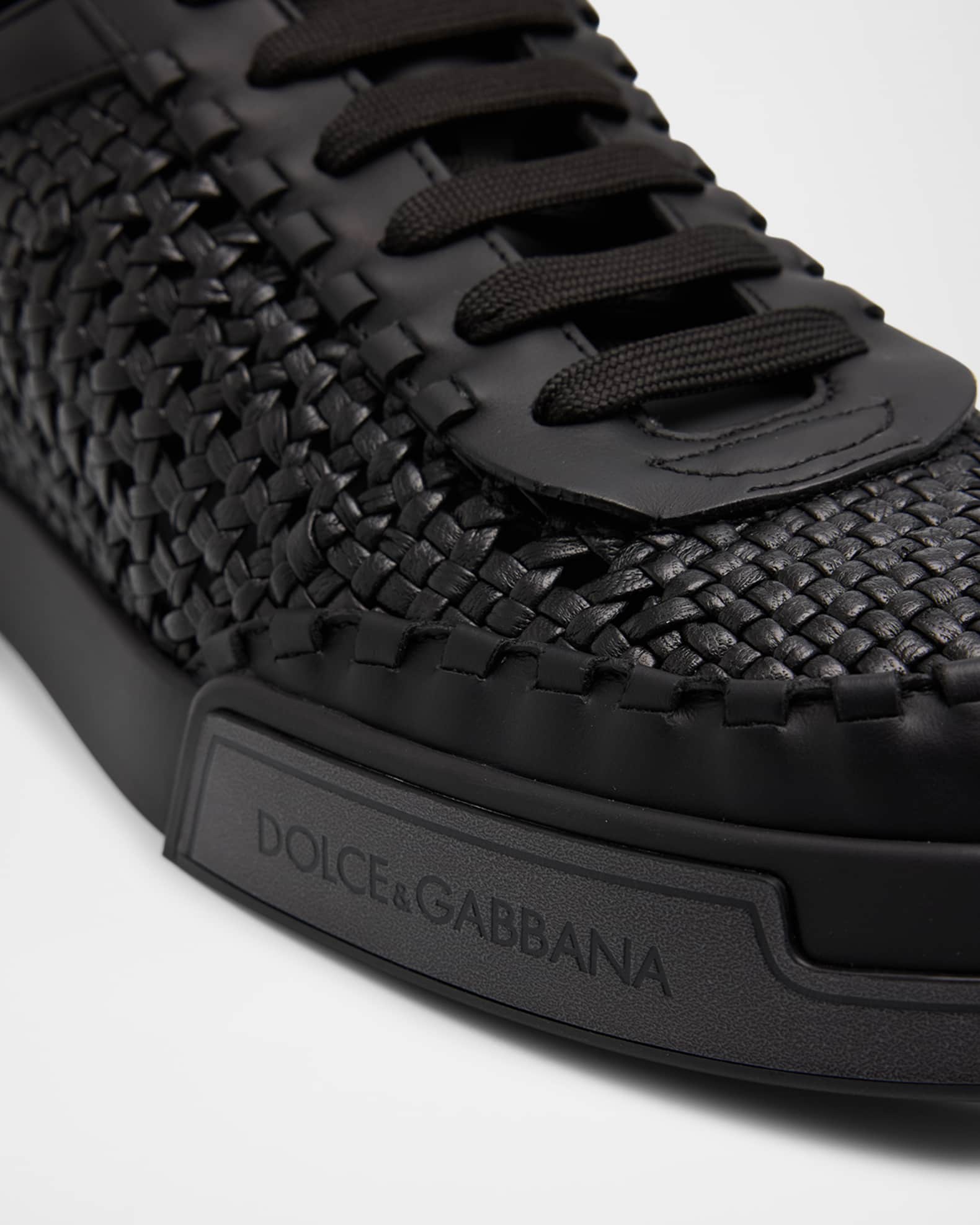 Dolce&Gabbana Men's Portofino Yacht Woven Leather Low-Top