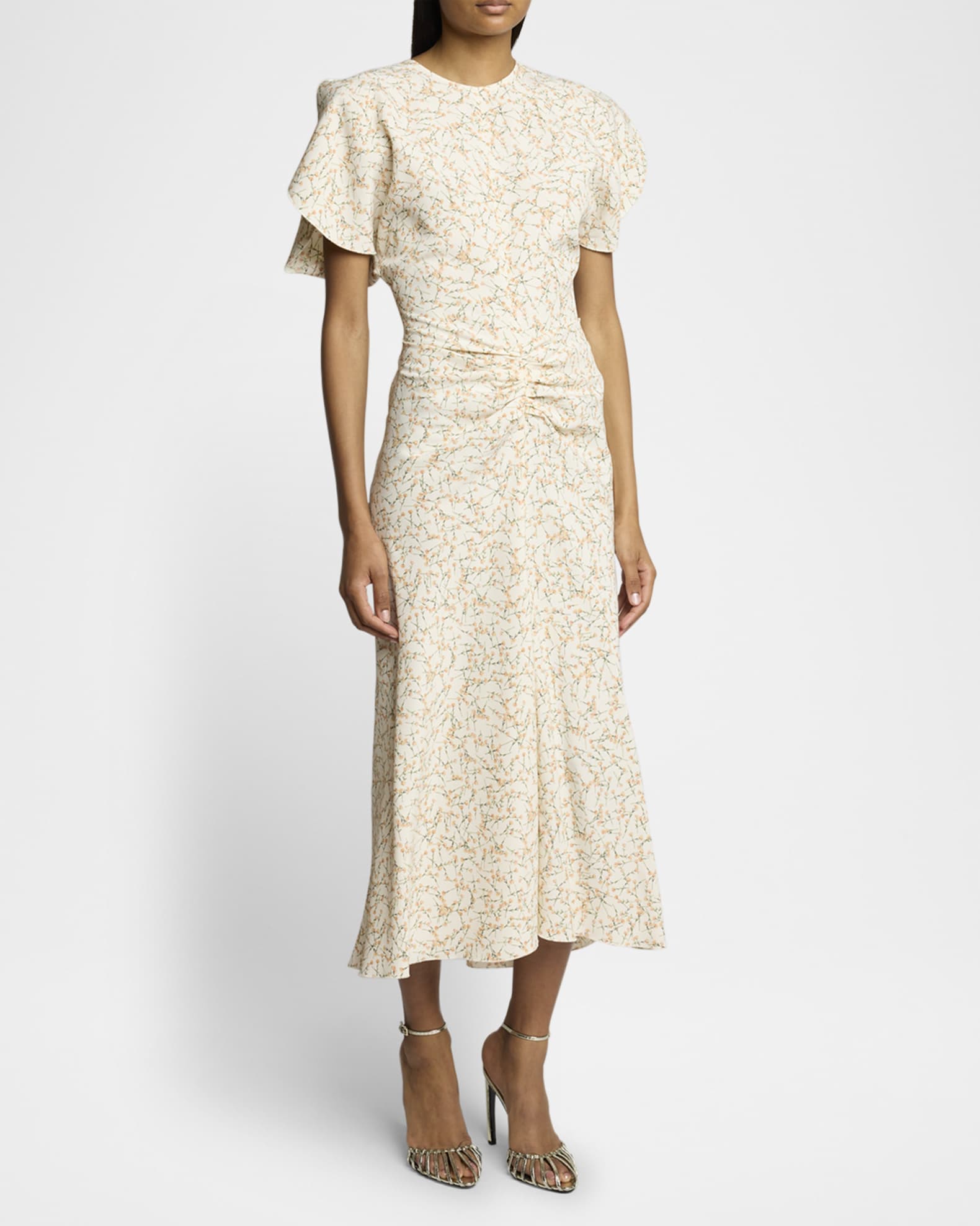 Victoria Beckham Gathered Waist Short Sleeve Ankle Dress Neiman Marcus