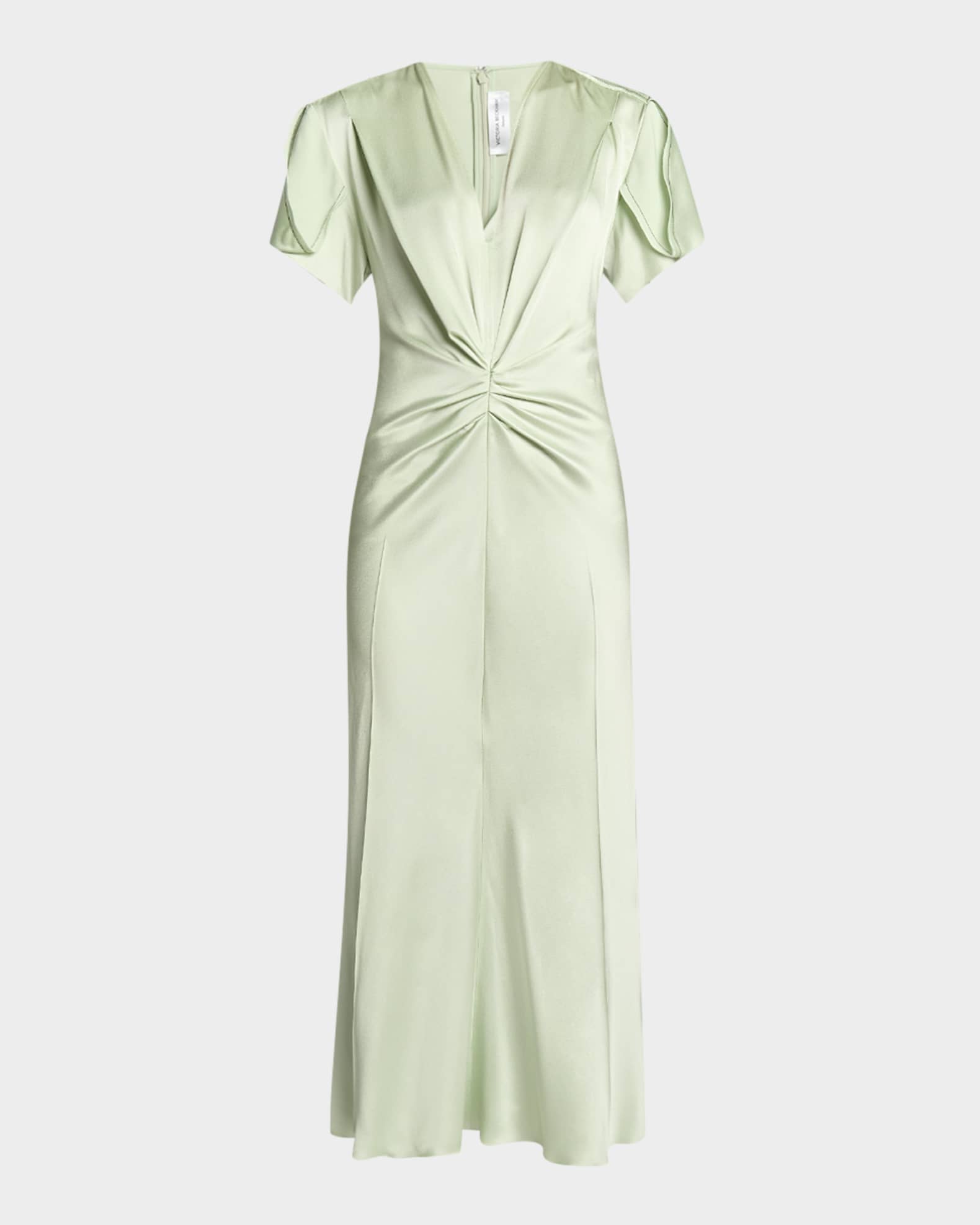 Victoria Beckham Gathered V-Neck Midi Dress | Neiman Marcus