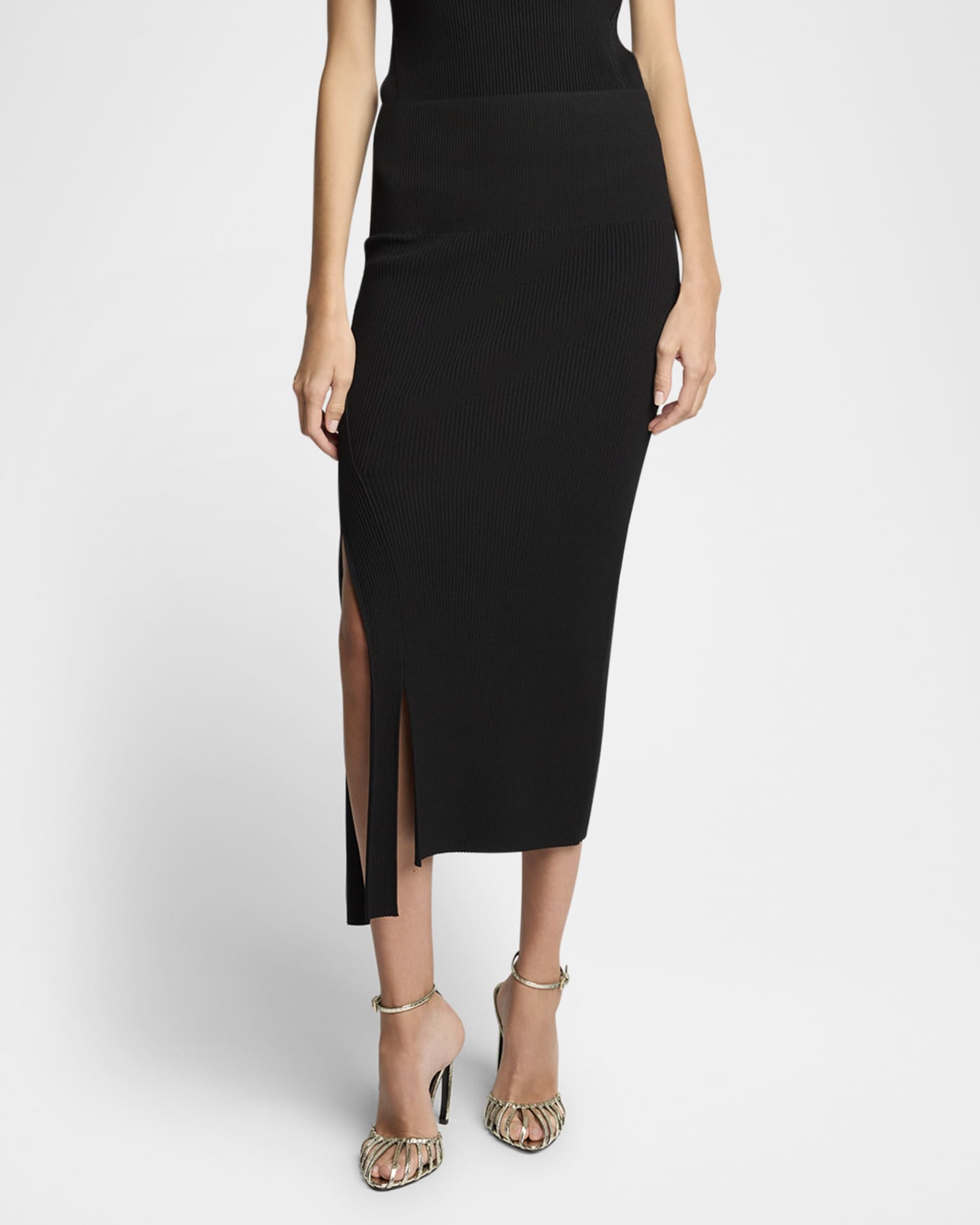 Slits-Hem Rib Midi Skirt 1