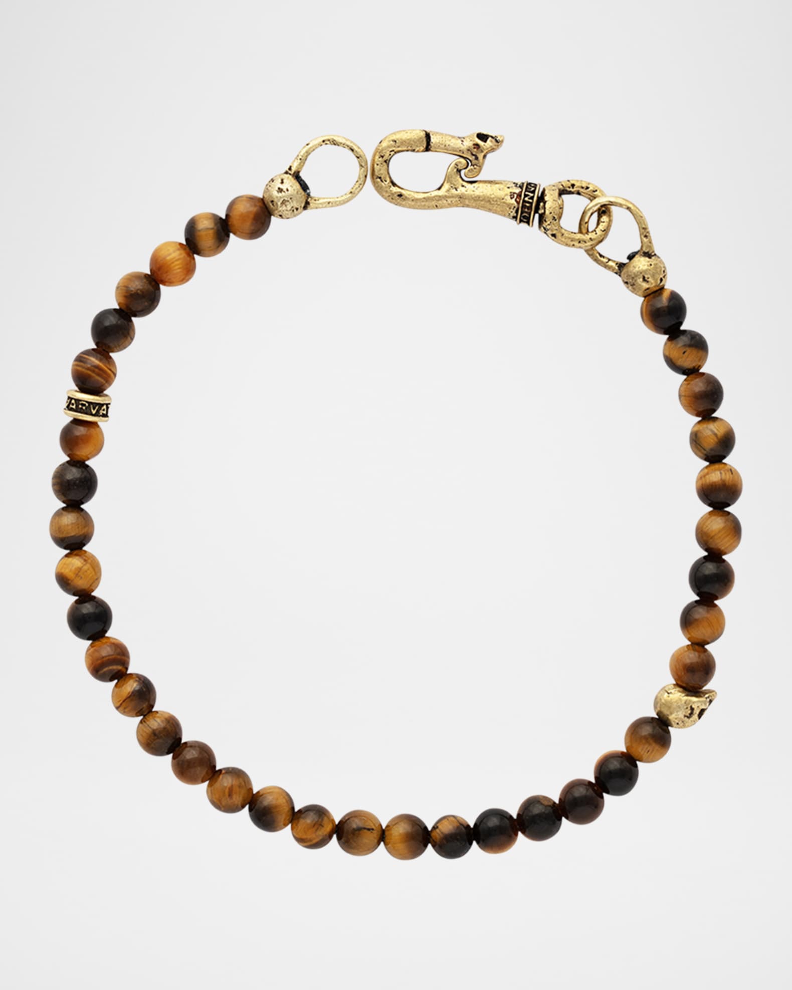 Men's Brass Skull Tigers Eye Beaded Bracelet 0