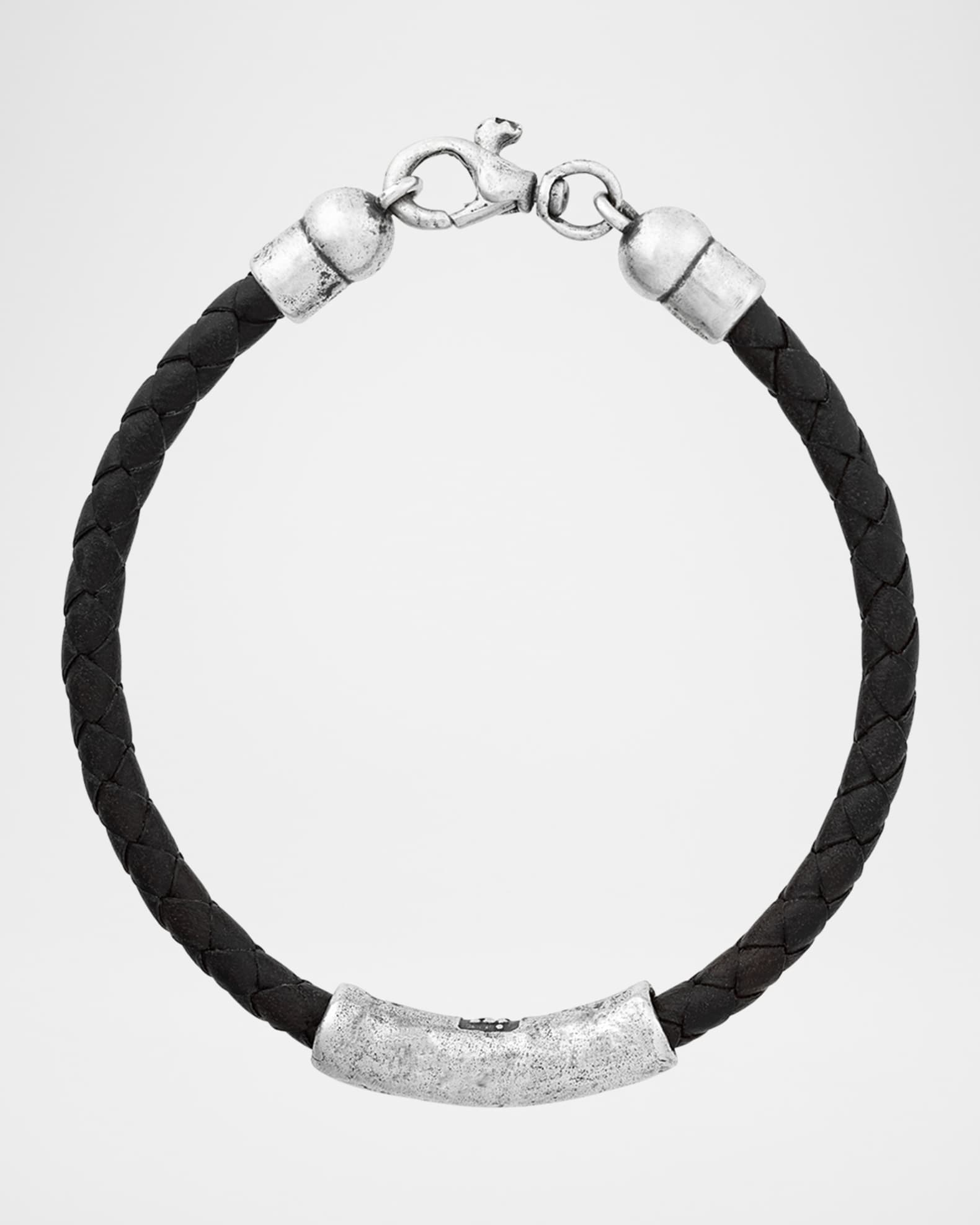 John Varvatos Men s Sterling Silver ID Braided Leather Cord Bracelet Neiman Marcus