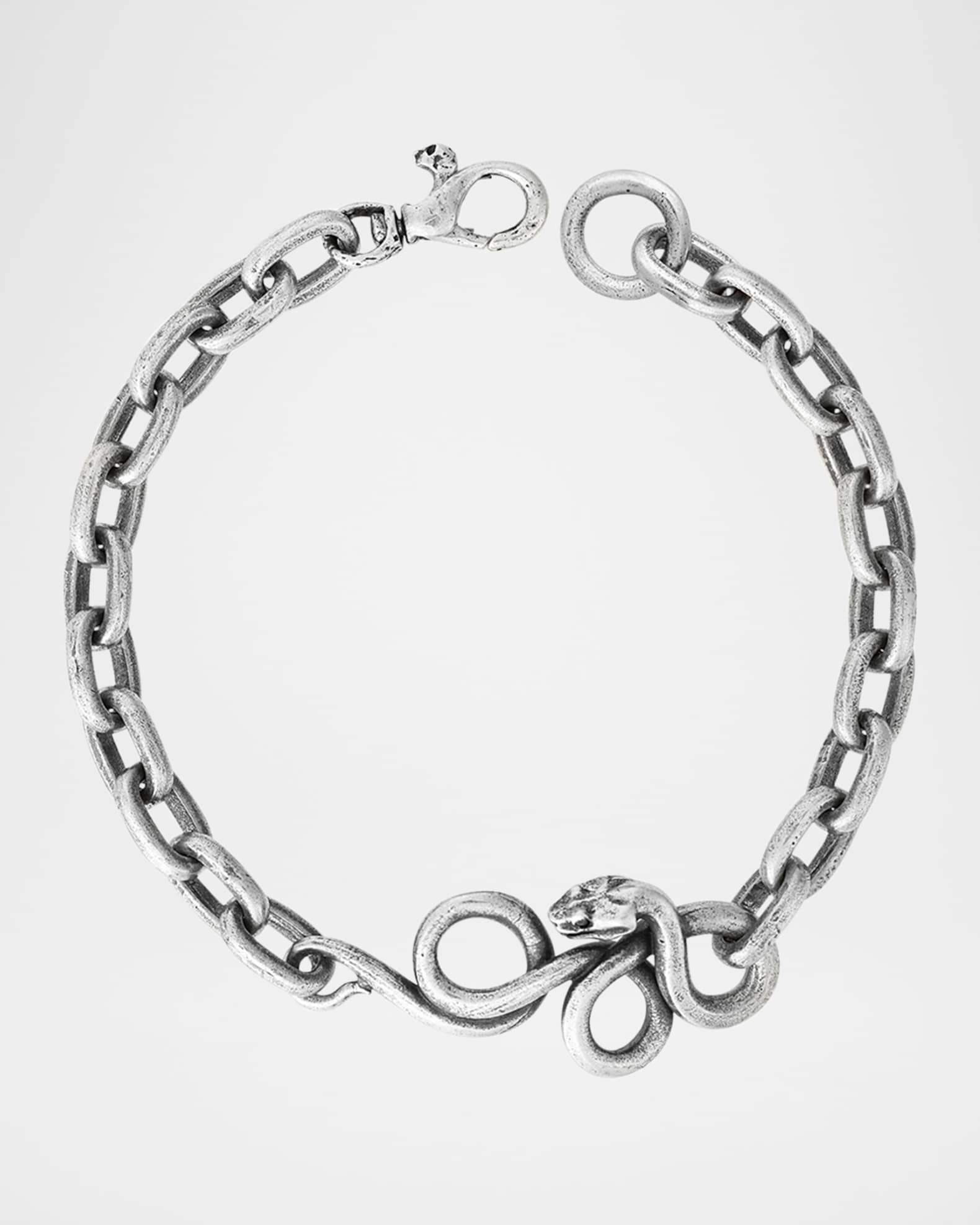 Men's Snakeskin Sterling Silver Link Bracelet with Black Diamond 0