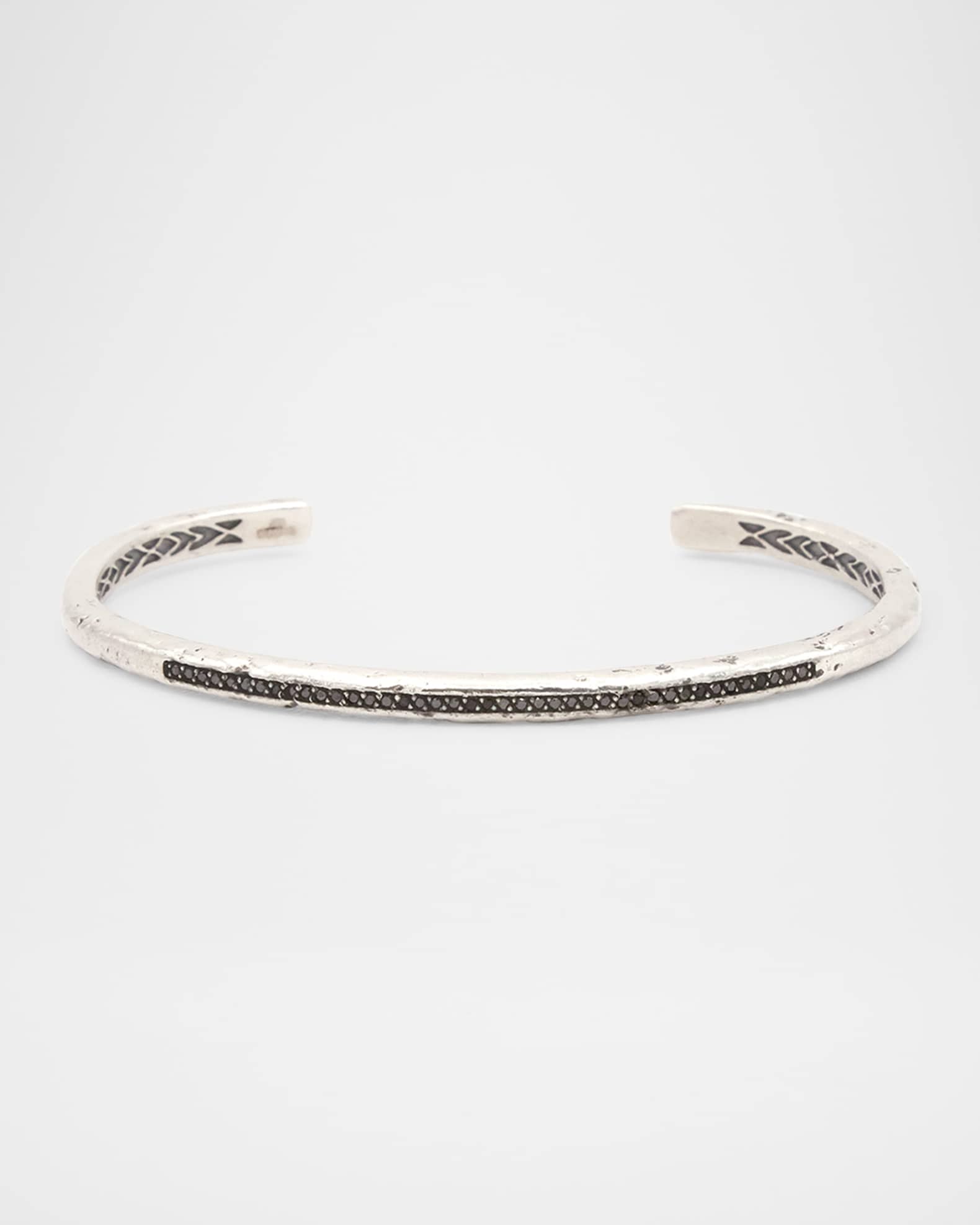 Men's Distressed Sterling Silver Cuff Bracelet with Black Diamonds 0