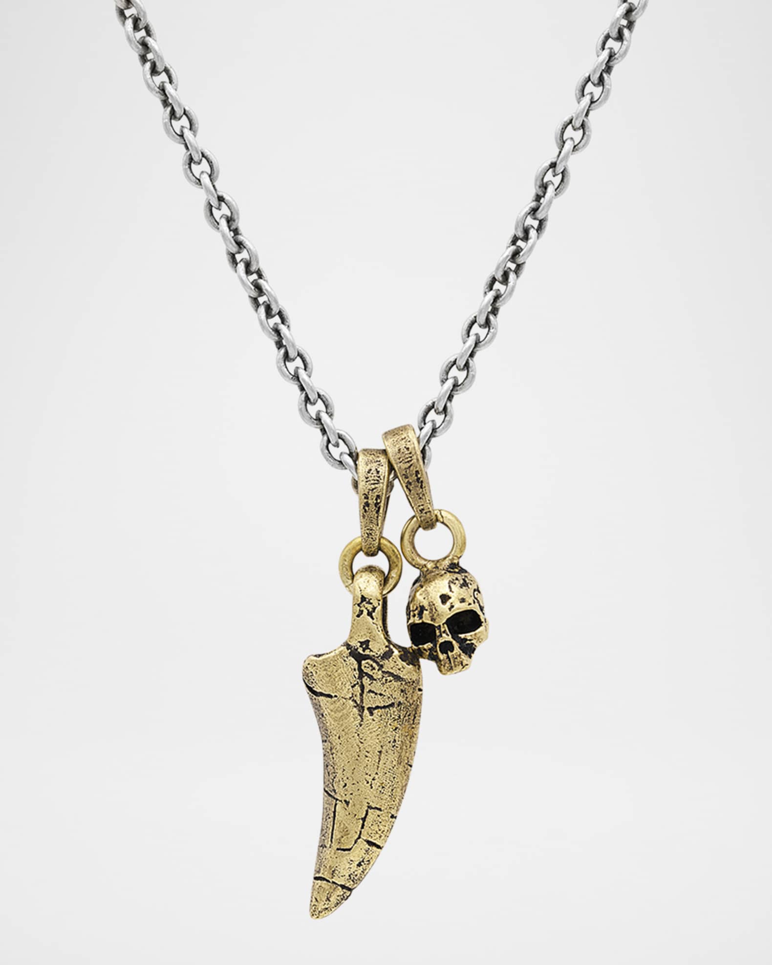Men's T-Rex Tooth and Skull Pendant Necklace, 24"L 0
