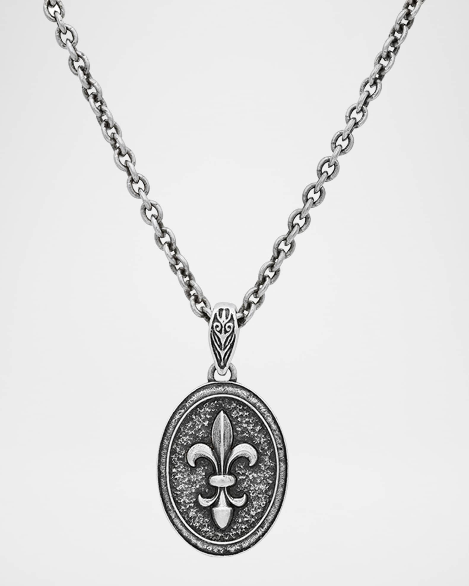 Men's Sterling Silver Fleur De Lis Oval Pendant Necklace, 24"L 0