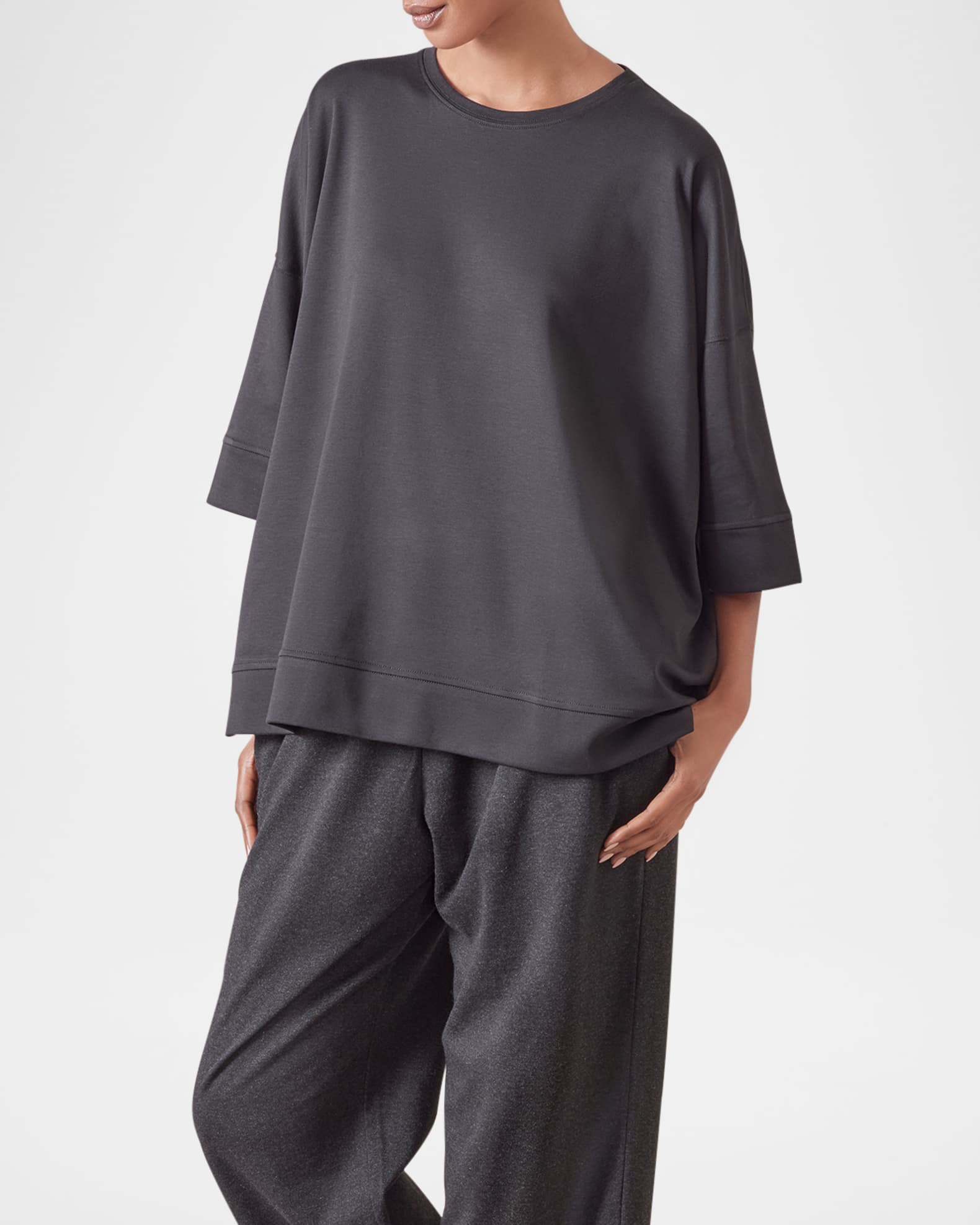 Round Neck 3-4 Sleeve Top With Hembands (Mid Plus) 1