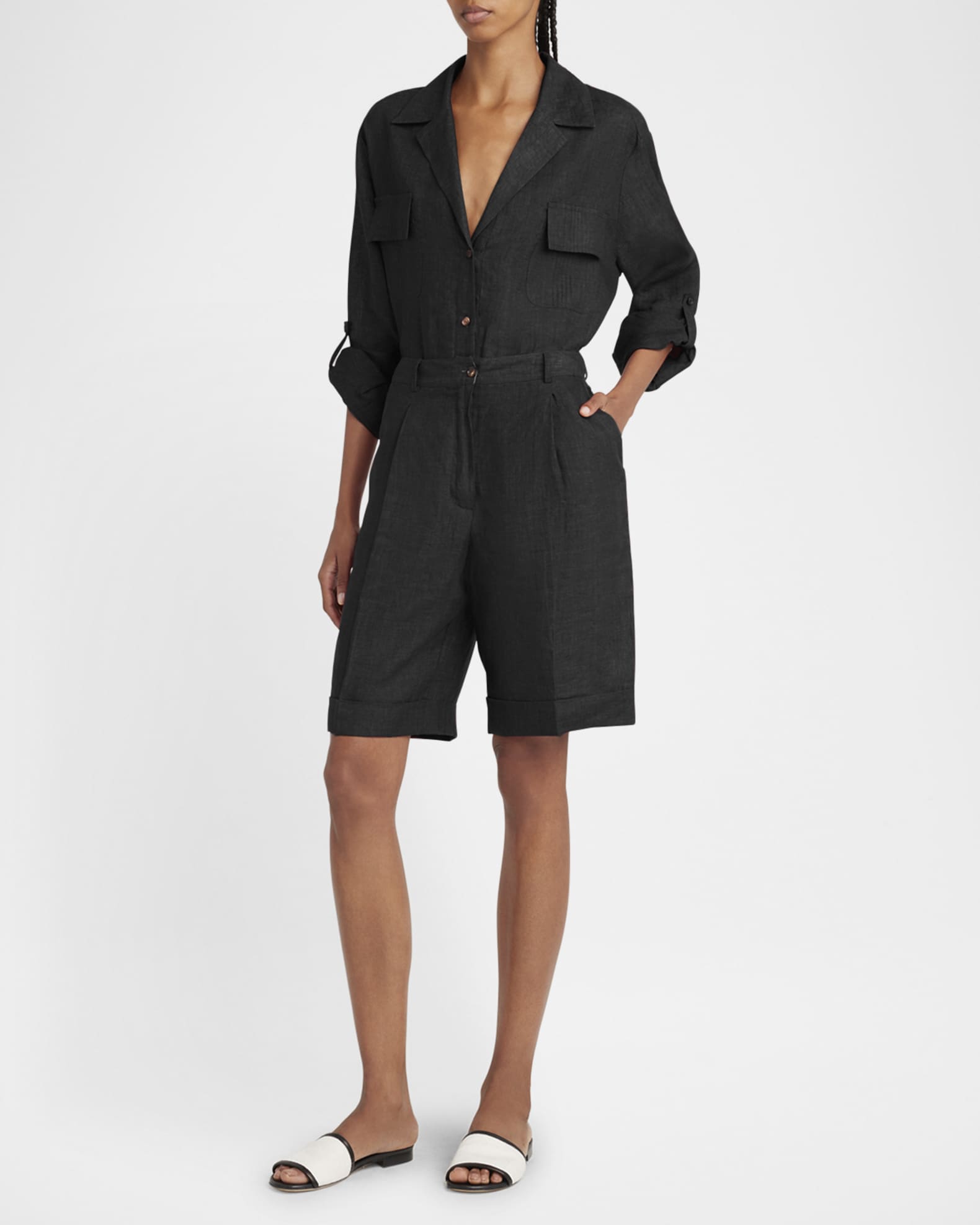 Pleated Linen Bermuda Shorts 1
