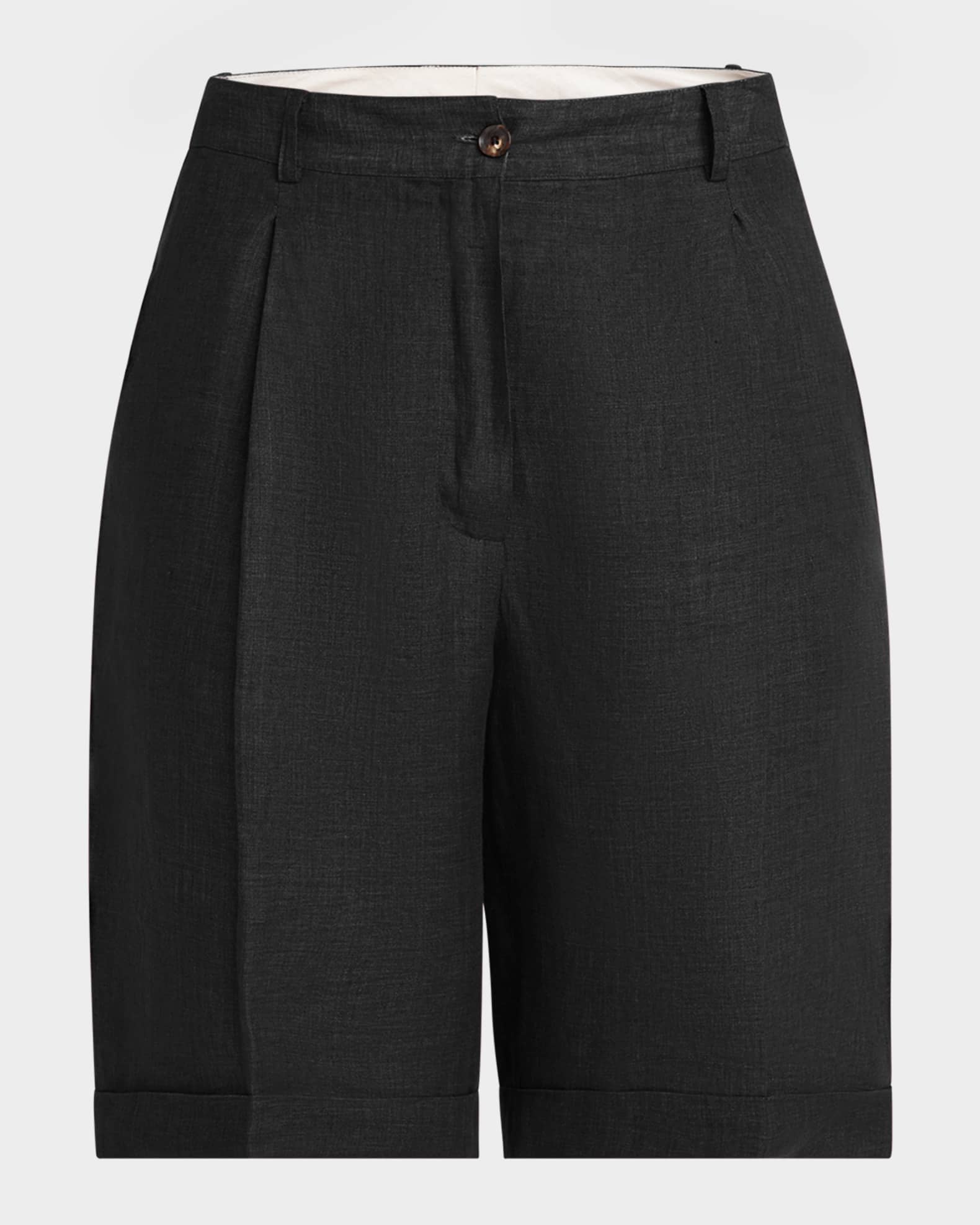 Pleated Linen Bermuda Shorts 0