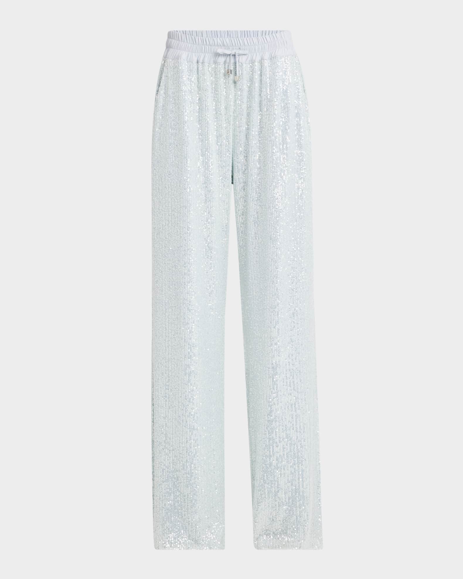 Sequined Straight-Leg Drawstring Pants 0