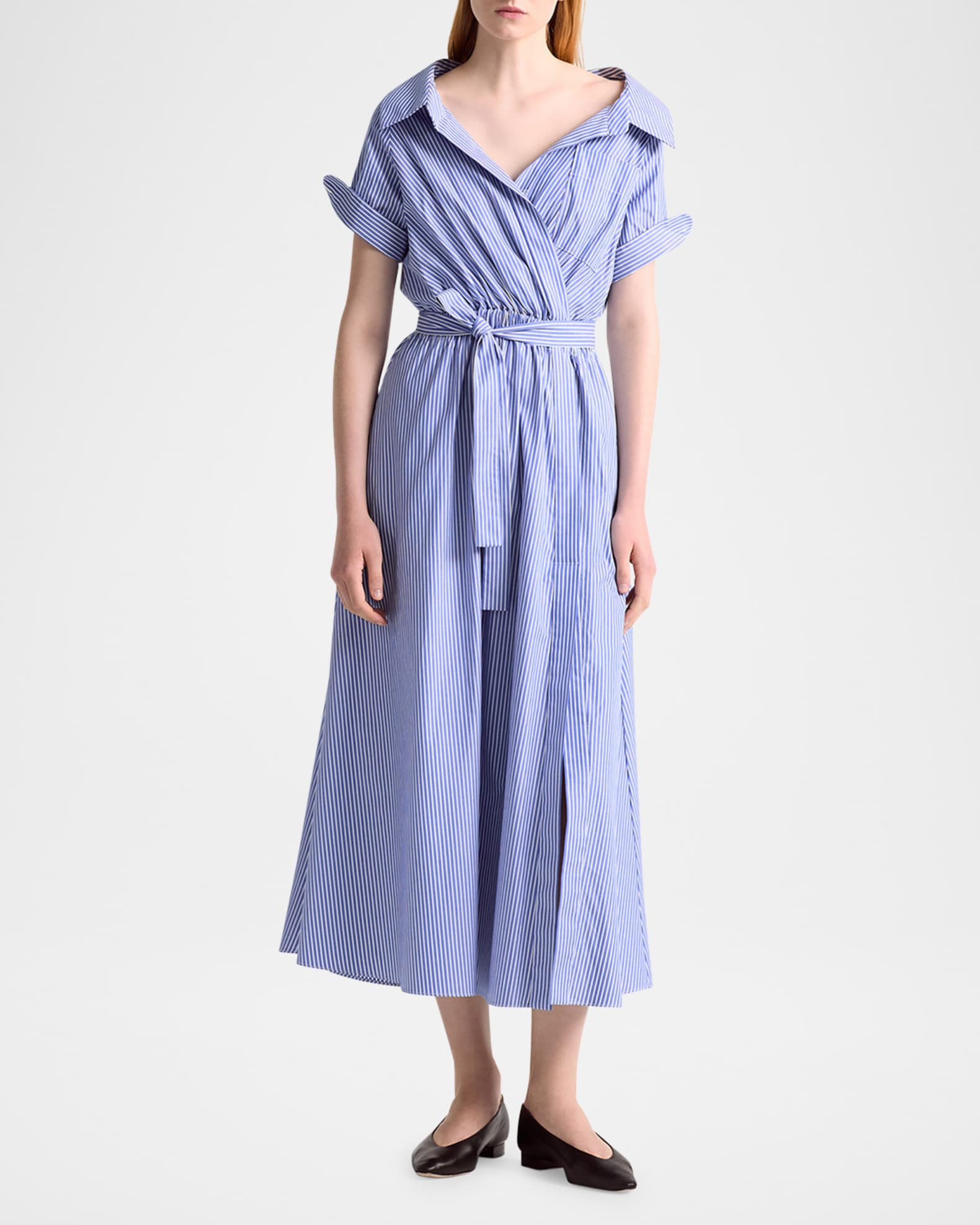 Lydia Stripe Poplin Midi Wrap Dress 1