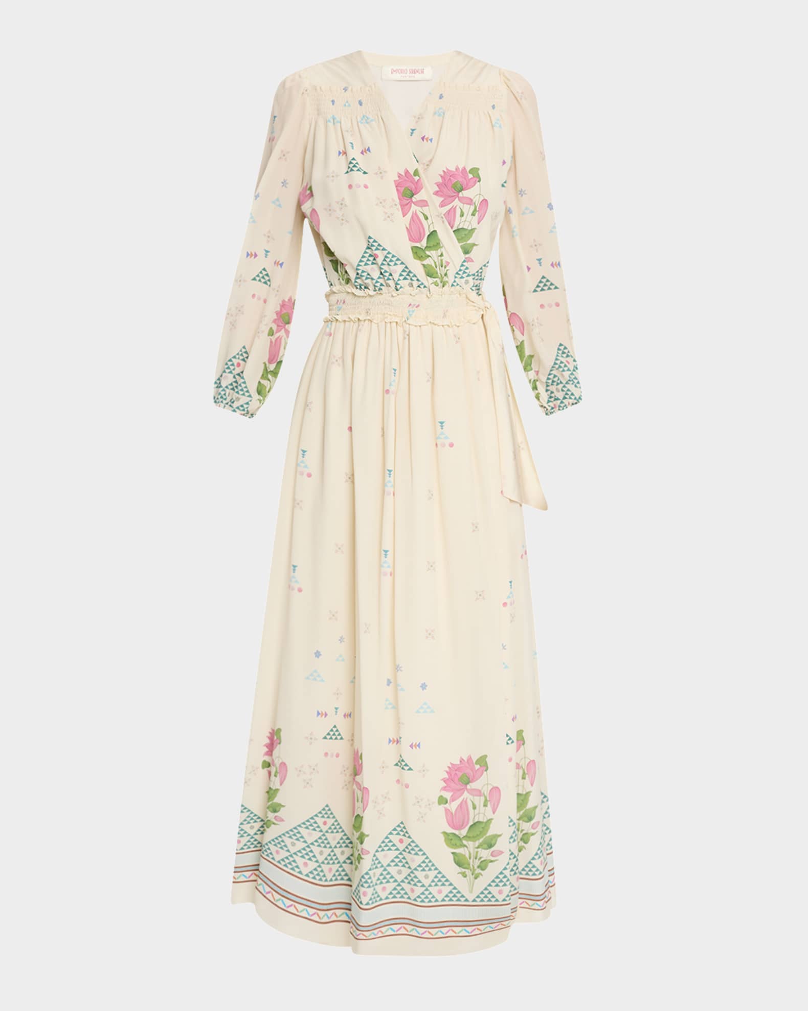 Lavinia Long-Sleeve Midi Wrap Dress 0