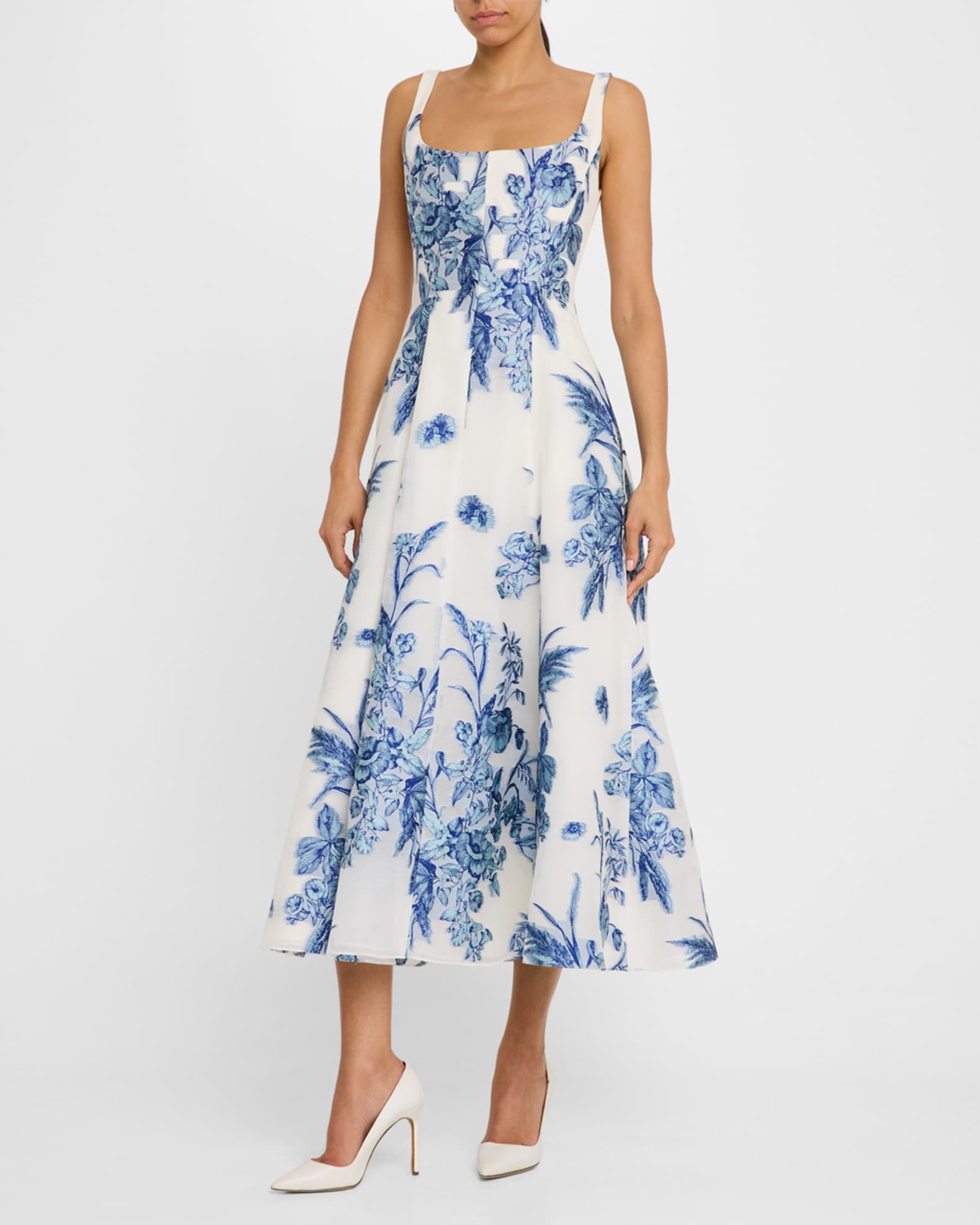 Floral Fil Coupe Paneled Sleeveless Midi Dress 1