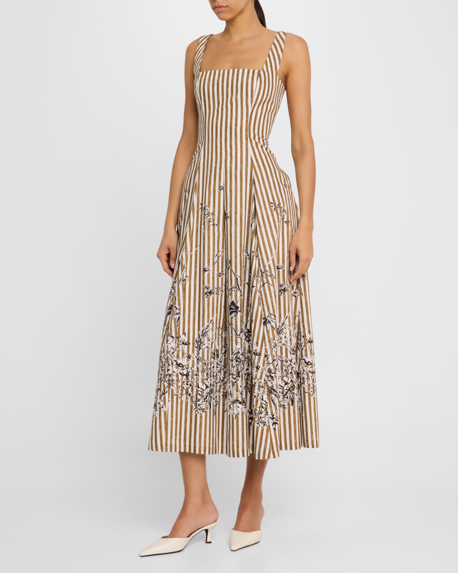 Caitlin Striped Floral-Print Poplin Midi Dress 1