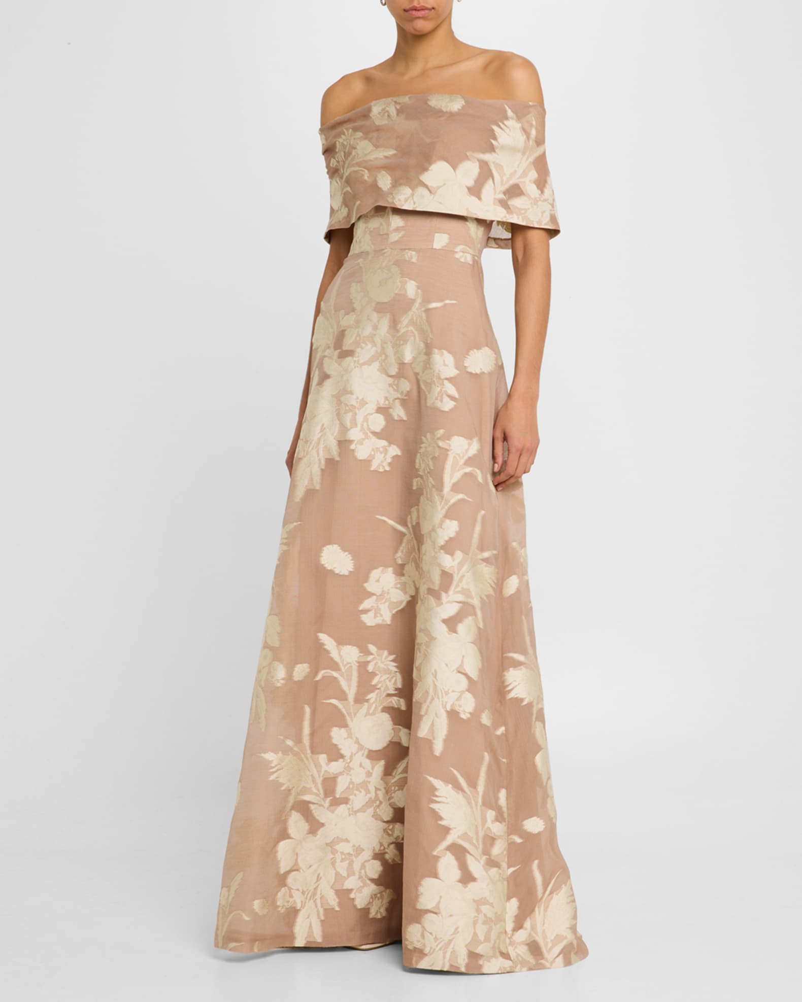 Deedie Floral Fil Coupe Off-The-Shoulder Gown 1