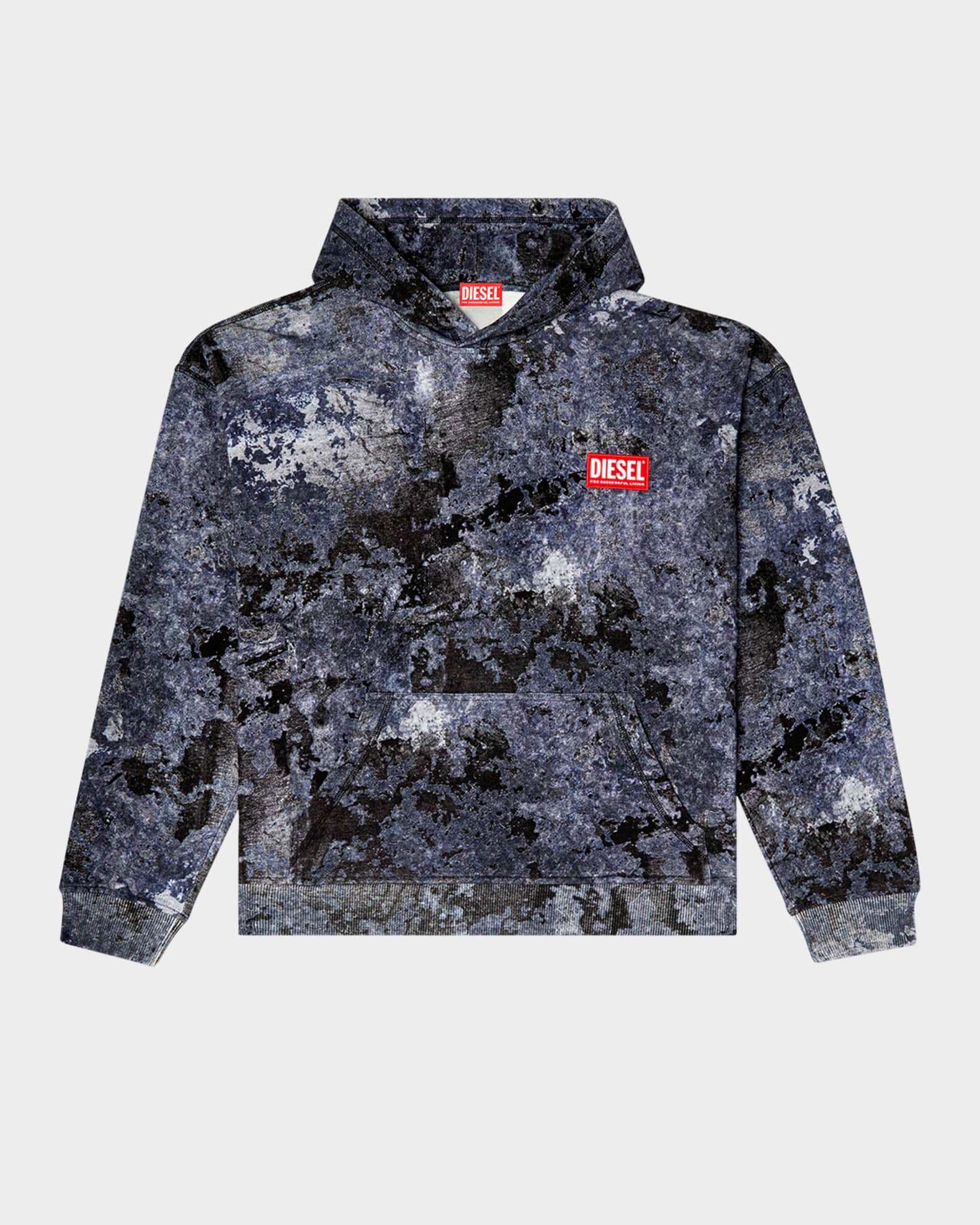 関税込 DIESEL メンズ S-Boxt-Hood-N8 ロゴ フーディ Men's Destroyed hoodie with marble-effect | Multicolor | Diesel