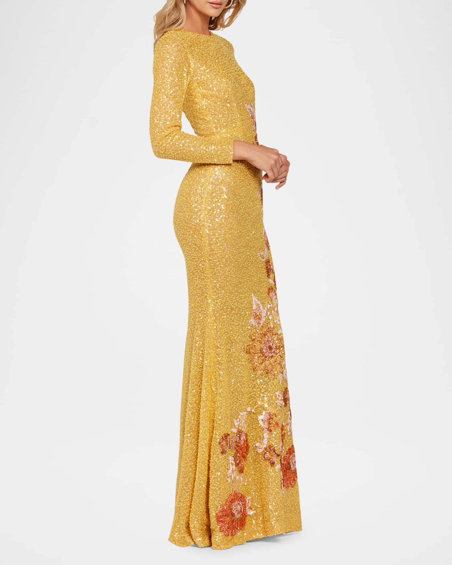 Shalom Sequin Floral Applique Column Gown 1