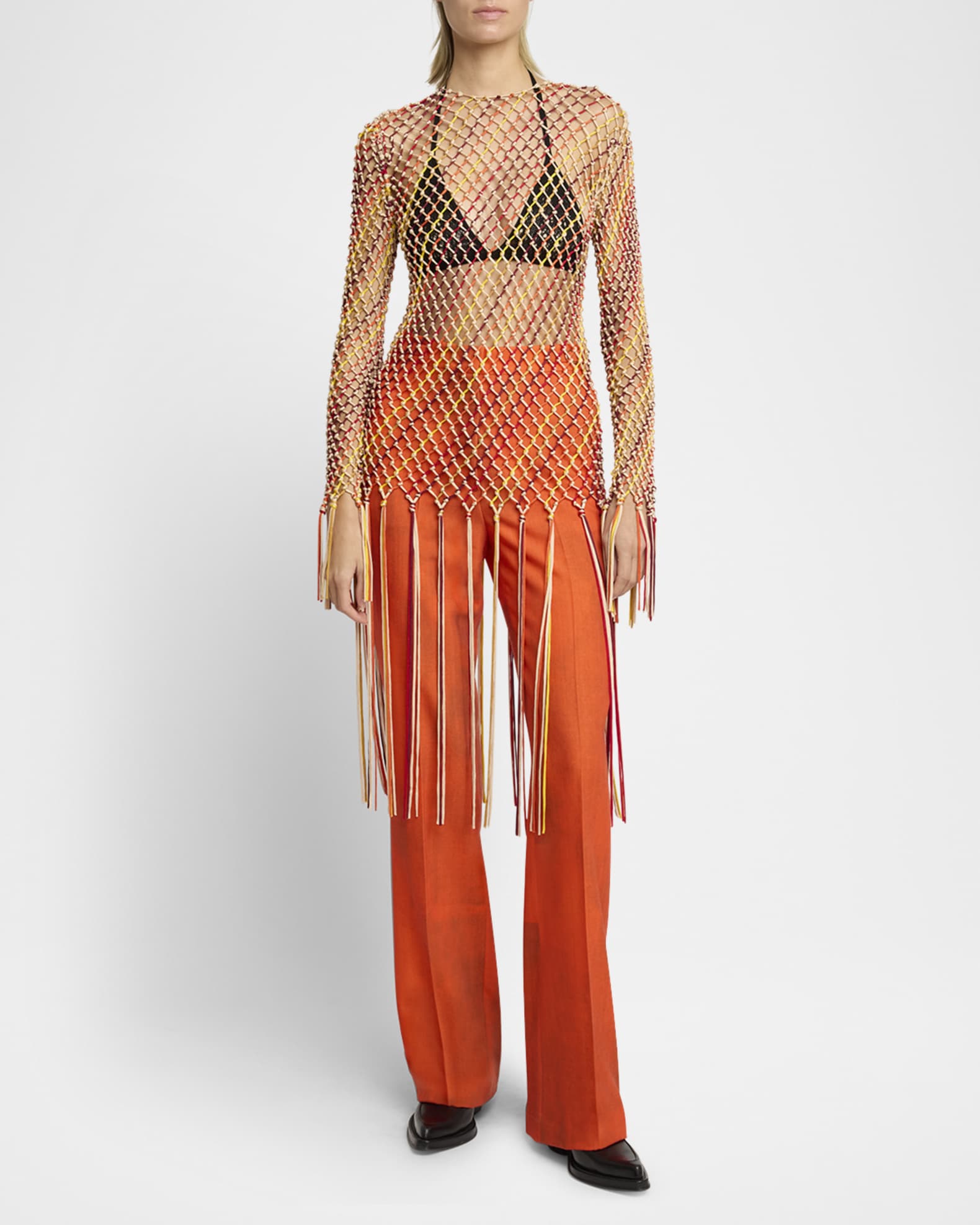 Macaria Beaded Net Knit Fringe Top 1