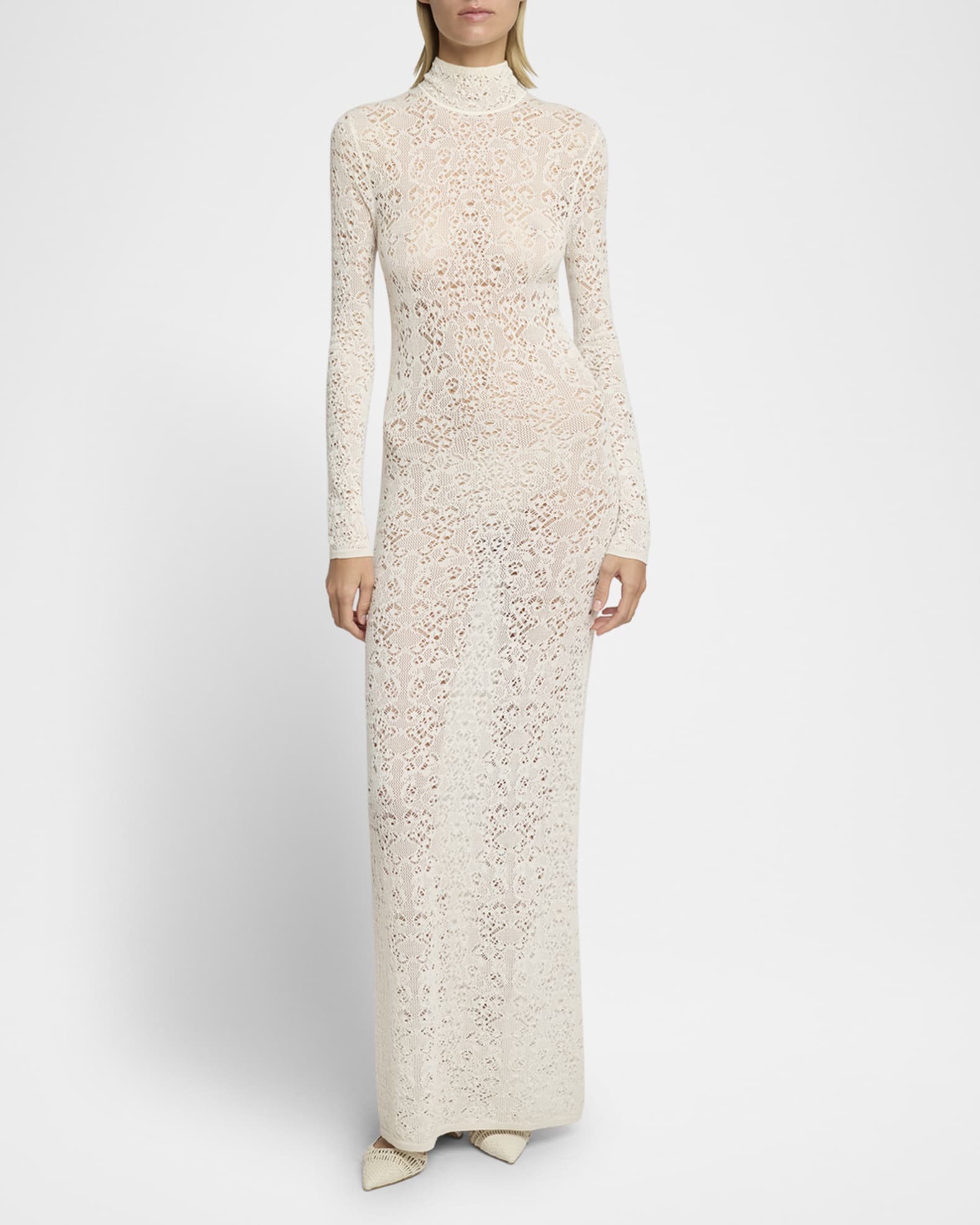 Lethe Mock-Neck Lace Knit Maxi Dress 1