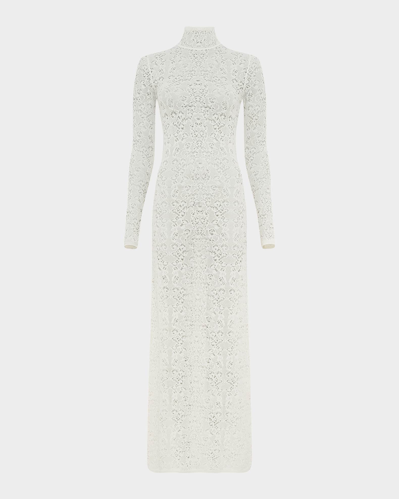 Lethe Mock-Neck Lace Knit Maxi Dress 0