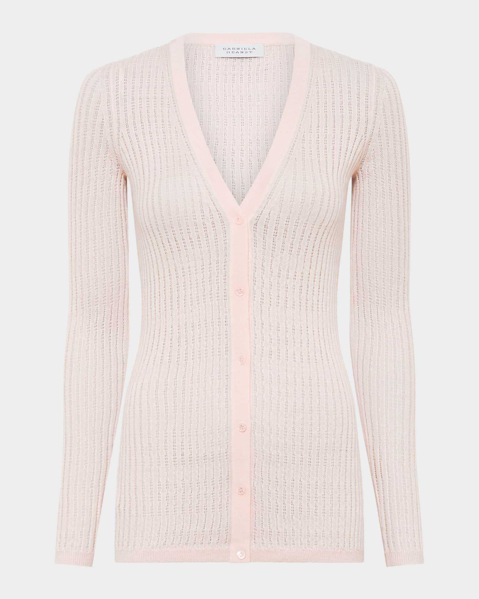 Emma V-Neck Cashmere-Silk Pointelle Knit Cardigan 0
