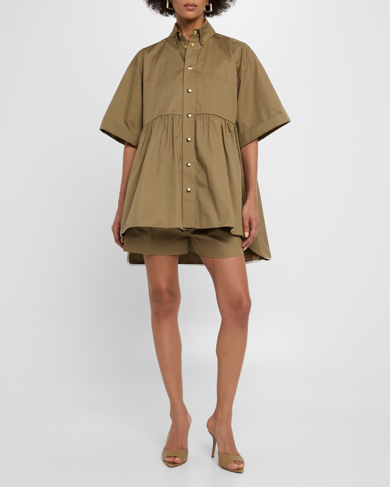 Gathered Short-Sleeve Oversized Shirt 1