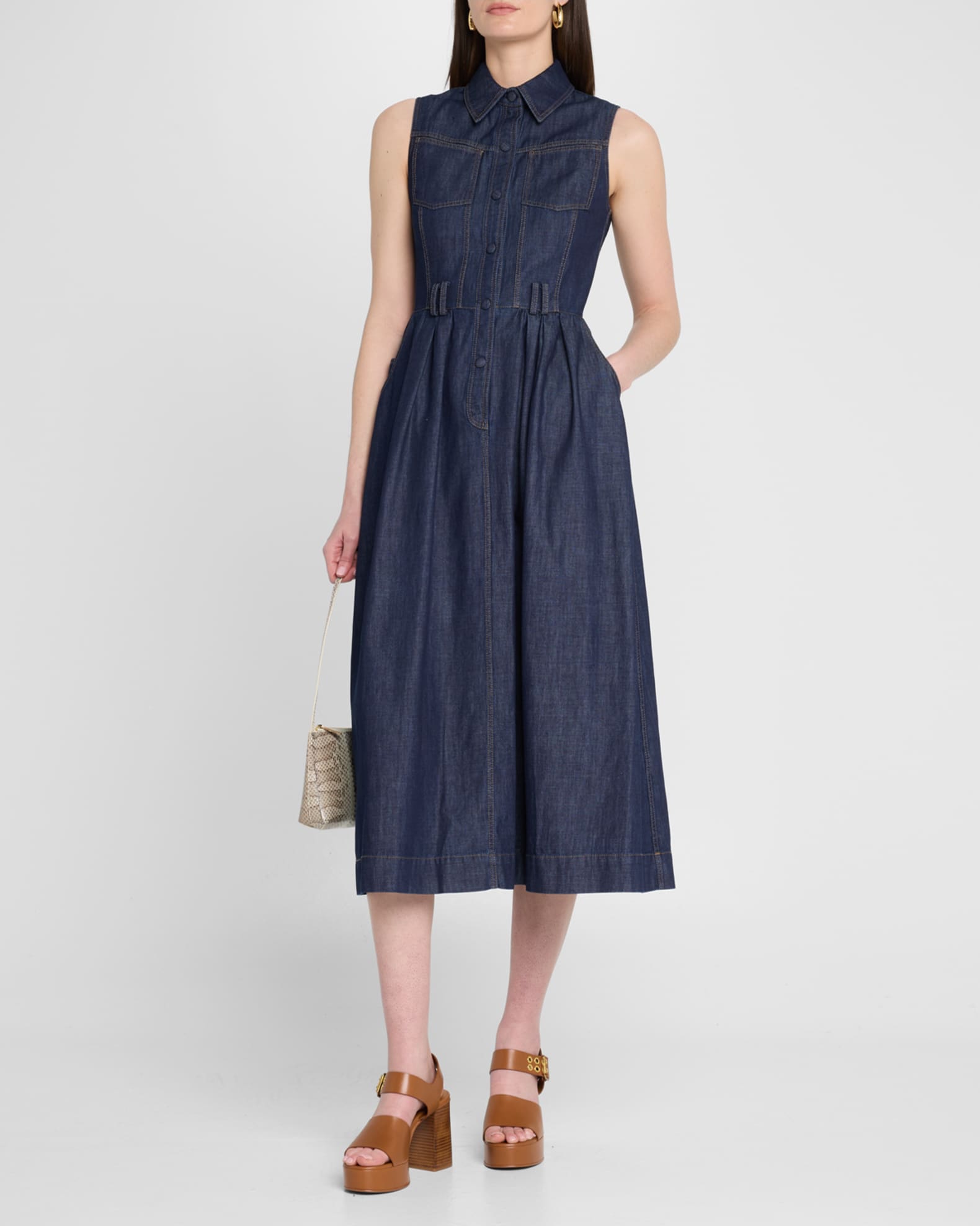 Sleeveless Denim Midi Shirtdress 1