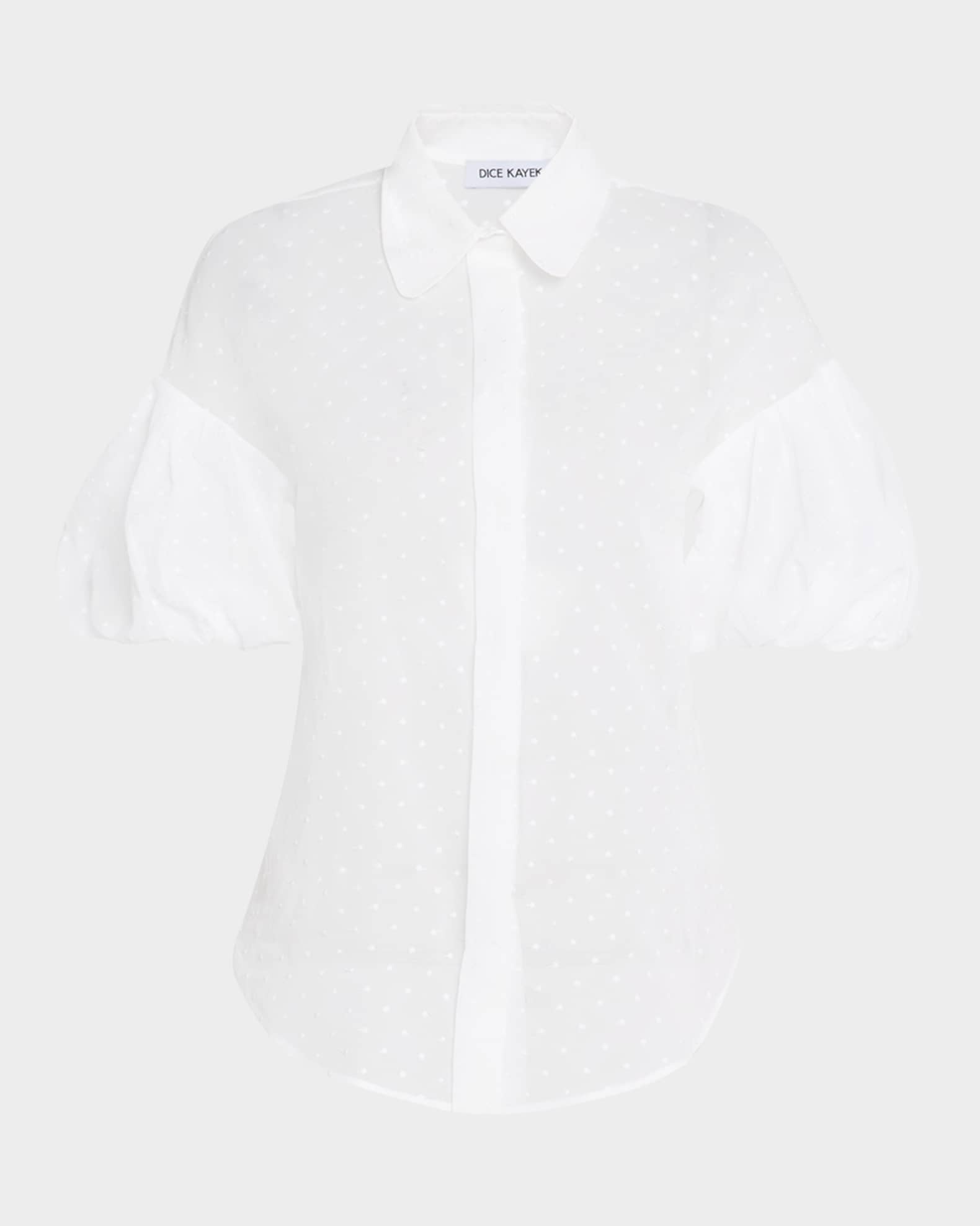 Polka-Dot Puff-Sleeve Button-Down Shirt 0