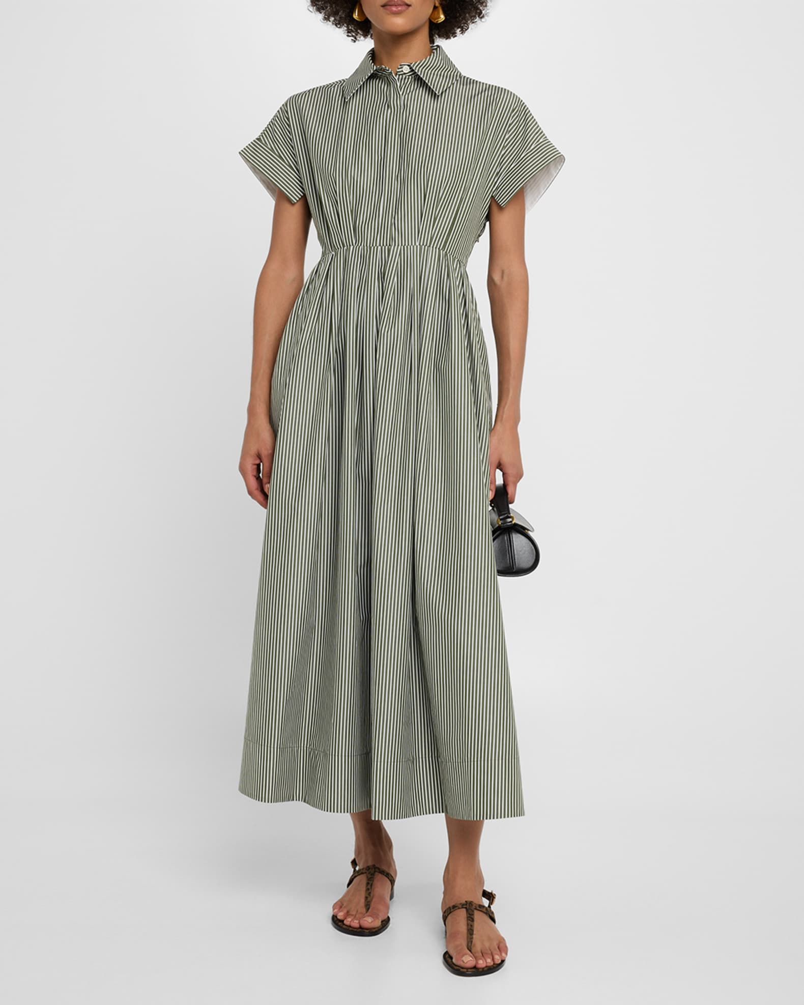 Striped Short-Sleeve Pleated Midi Shirtdress 1